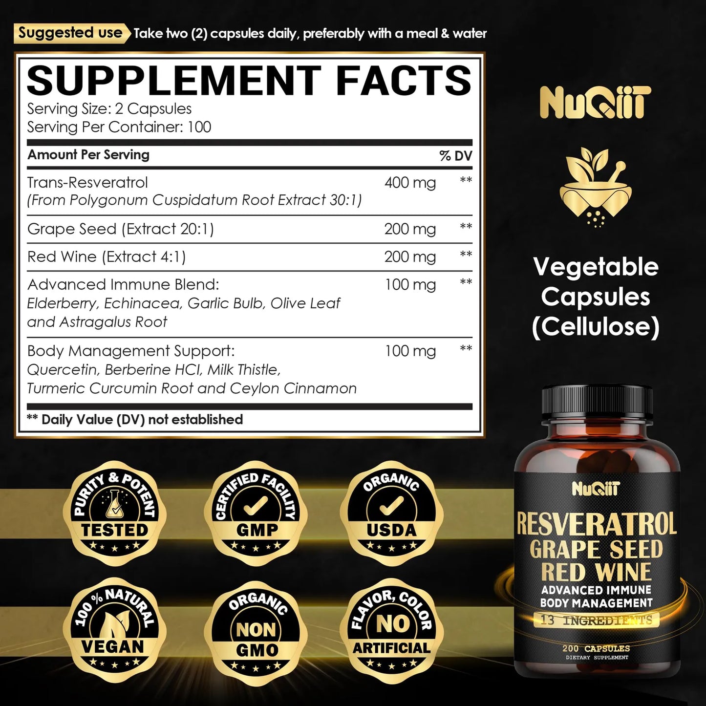 Extracto Trans Resveratrol 1000 Mg Complejo Inmune Con Equinacea Y Berberina 200 Capsulas