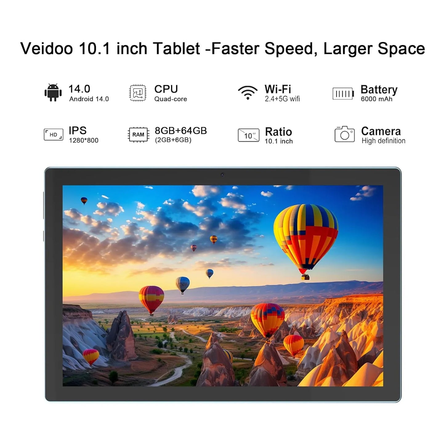 Tablet Android 14 10.1 Pulgadas 8GB RAM 64GB Teclado Mouse Funda Incluidos