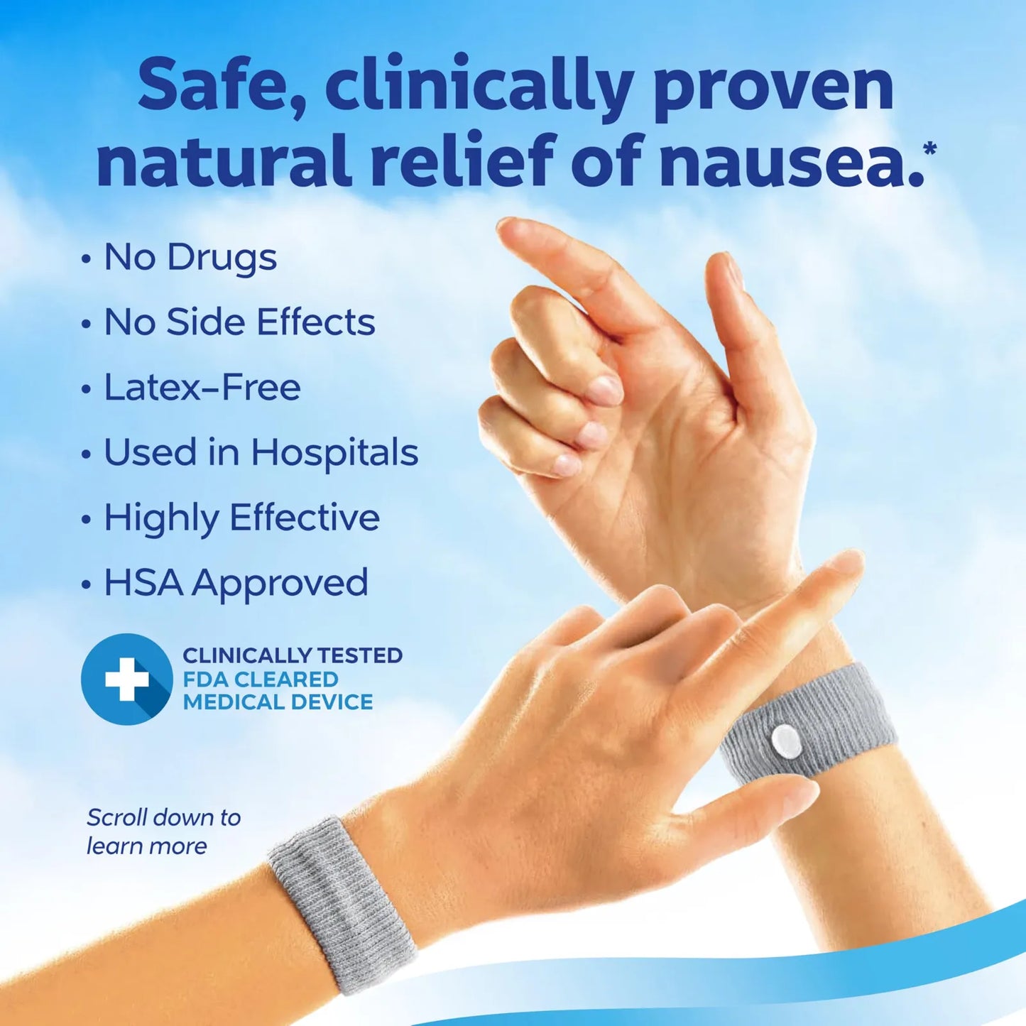 Pulseras De Acupresión Sea Band XL Alivia Náuseas Natural Sin Medicamentos