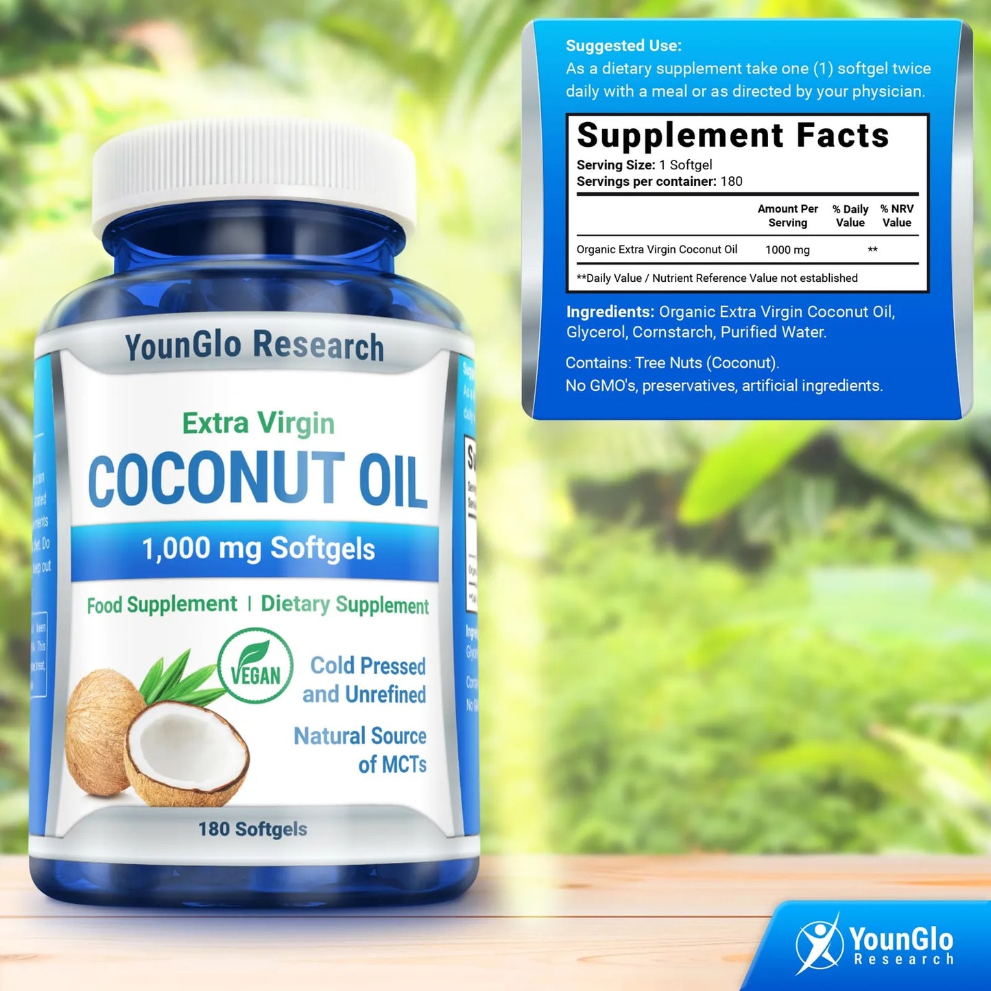 Aceite De Coco Orgánico Extra Virgen 180 Cápsulas Veganas Suplemento Dietético