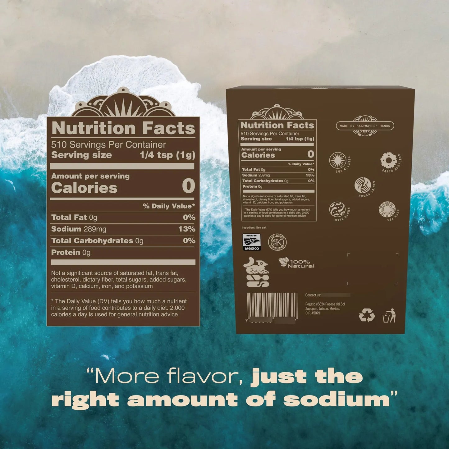Sal Marina Gruesa Cristales Kosher Sin Refinar Cosechada Orgánicamente A Mano 18 Oz