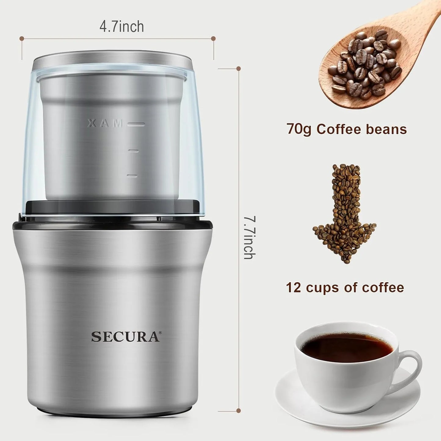 Molinillo Electrico De Cafe Y Especias 75g Cuchillas Acero Inoxidable Envio Gratis