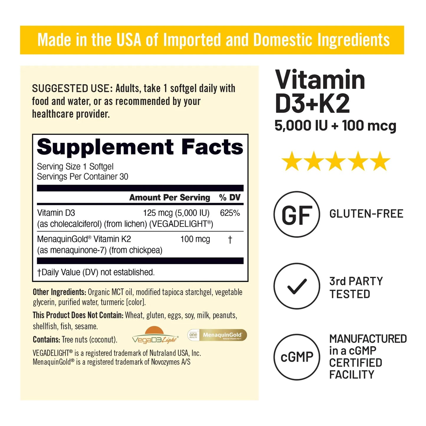 Vitamina Vegana D3 K2 5000IU Con Aceite De Coco MCT Soporte Oseo E Inmunologico
