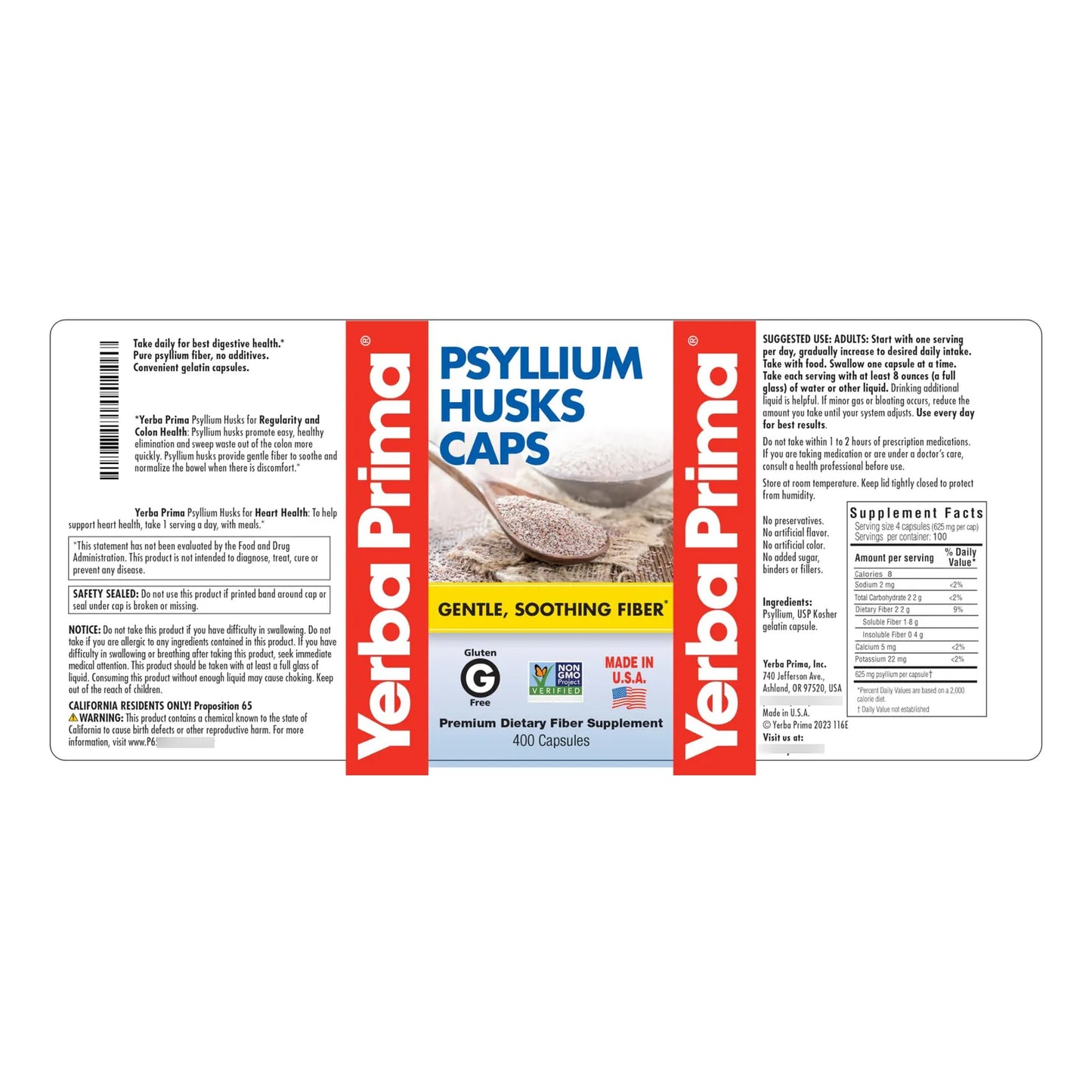 Cápsulas De Cáscara De Psyllium 625 Mg 400 Unidades Fibra Natural Para Digestión Y Saciedad