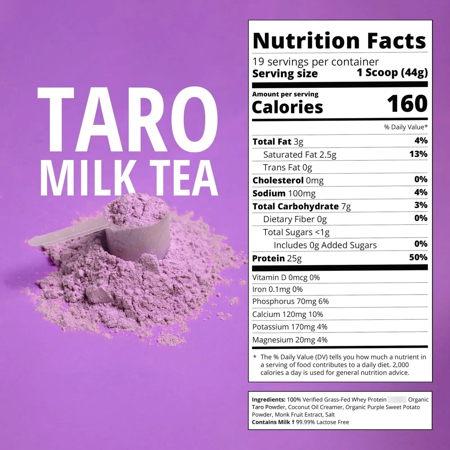 Té De Burbujas De Leche De Taro Con Proteína De Suero Alimentado Con Pasto