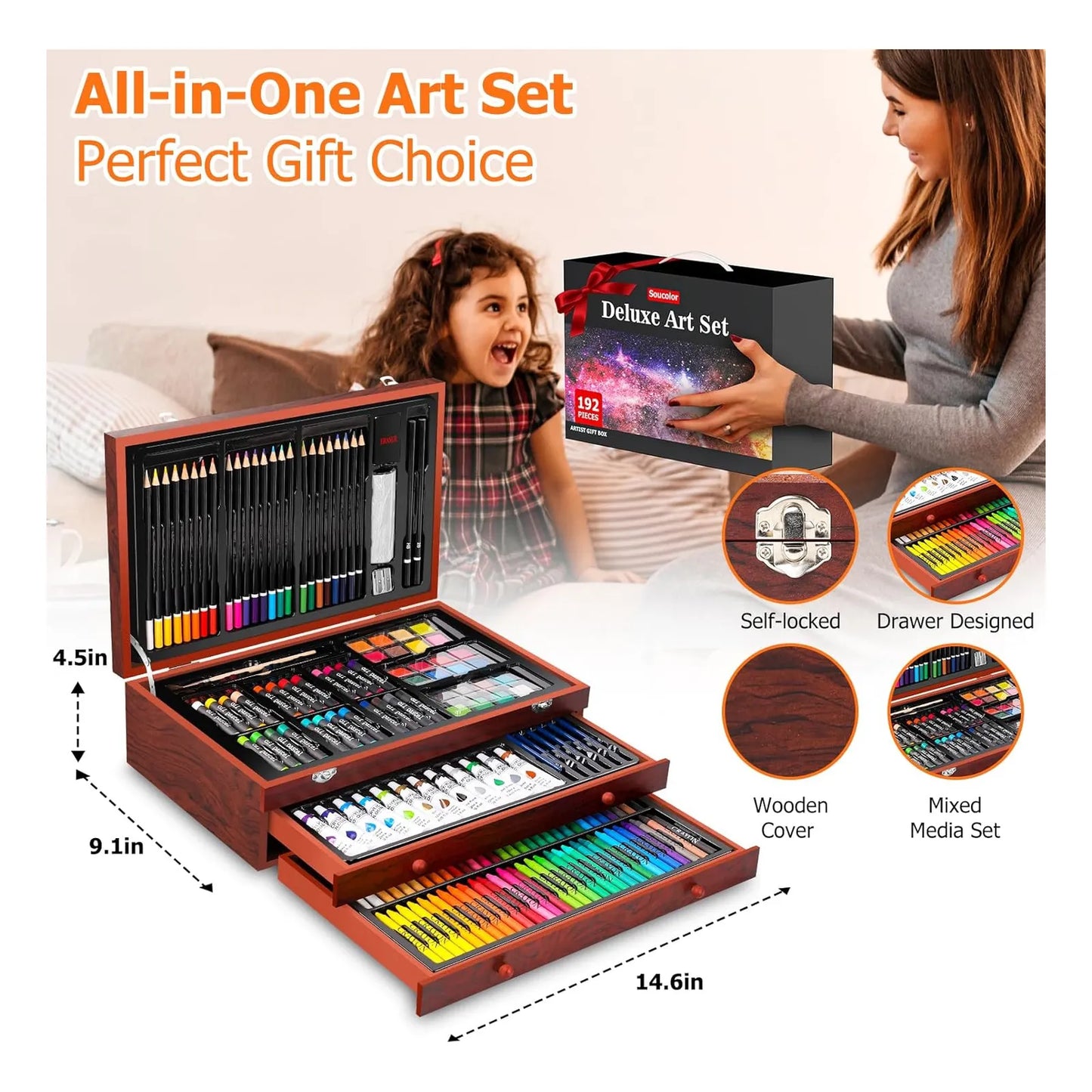 Kit De Arte 192 Piezas Pintura Acrilica Acuarela Lienzos SOMOS IMPORTACIONES GOLD