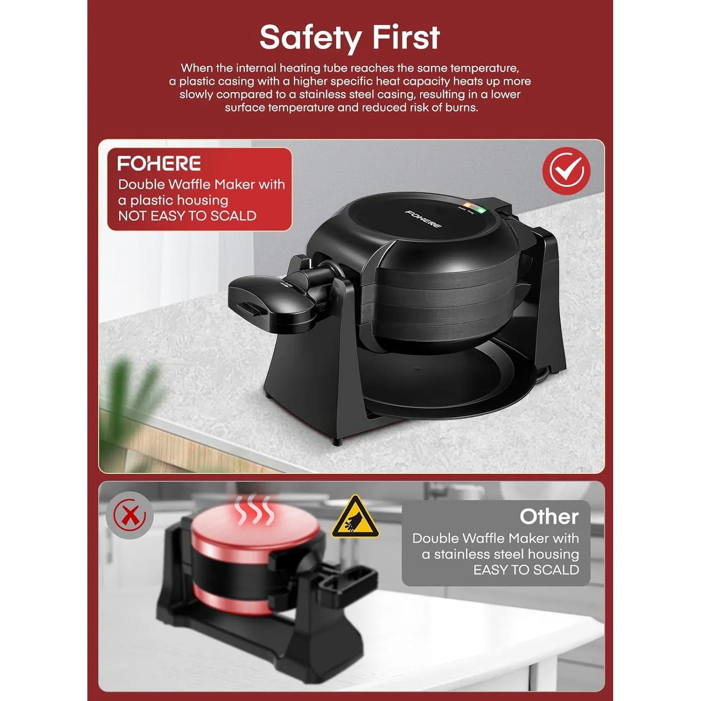 Gofrera Belga 180 Flip 1400W 8 Rebanadas Placas Antiadherentes
