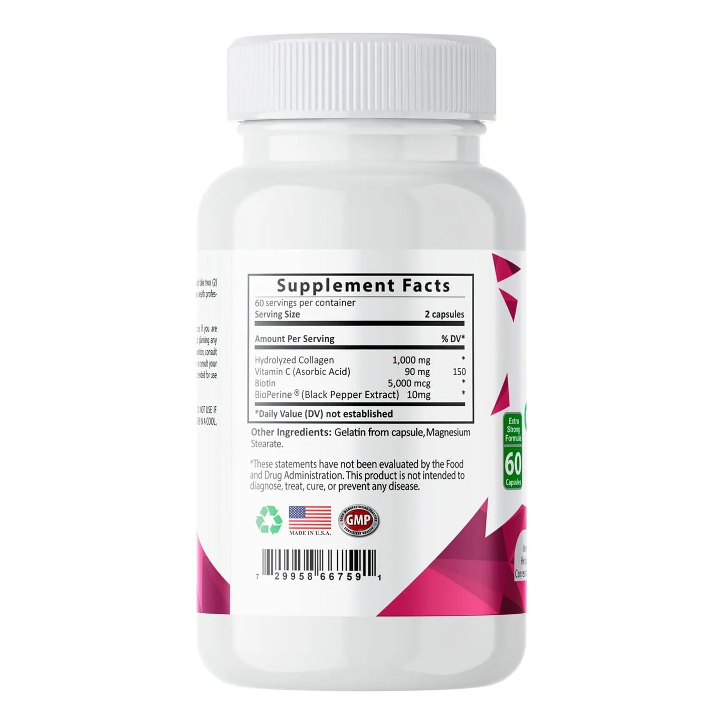 Colageno Natural Con Biotina Y Bioperina Hidrata Y Reafirma Piel 120 Capsulas