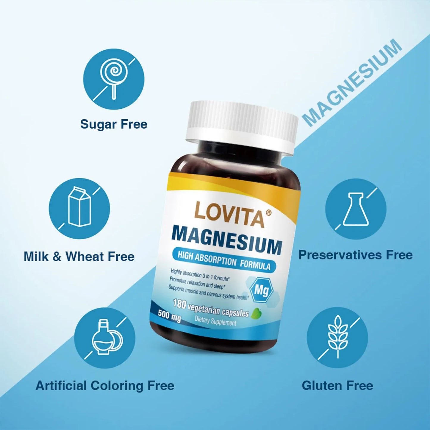 Complejo Triple Magnesio 500 Mg Alta Absorción Apoyo Sueño Salud Huesos Vegano