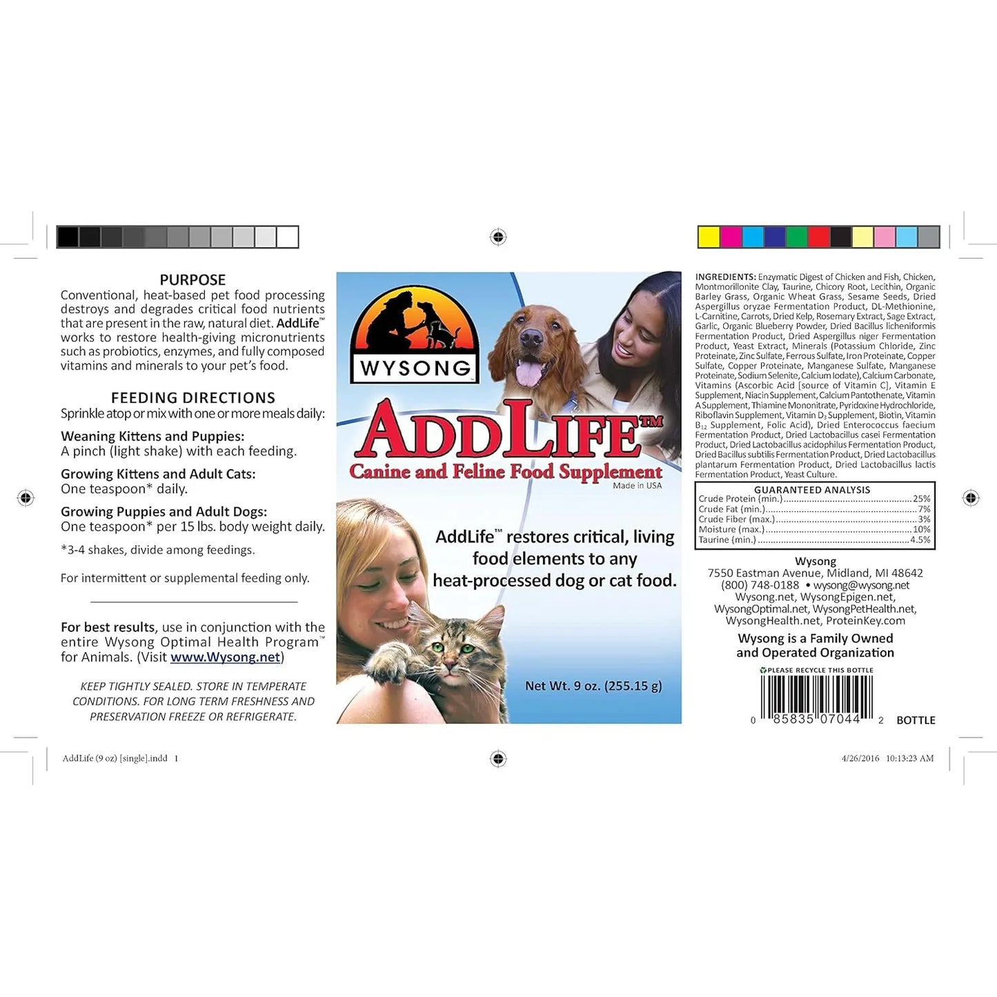 Suplemento Nutricional Wysong Addlife Para Perros Y Gatos Potencia Cualquier Alimento