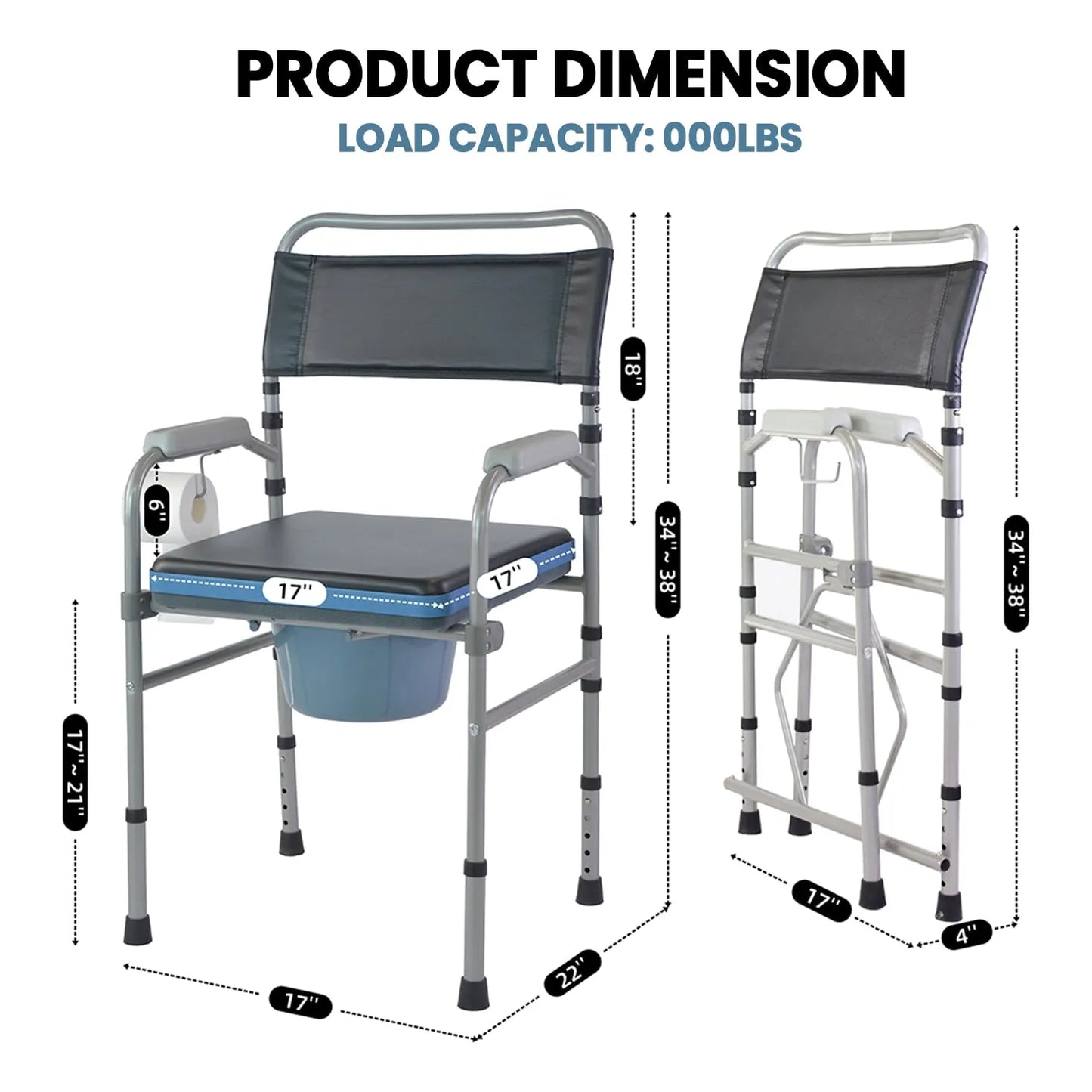 Silla Plegable Ajustable Multiusos Para Ducha Y Noche Con Acolchado
