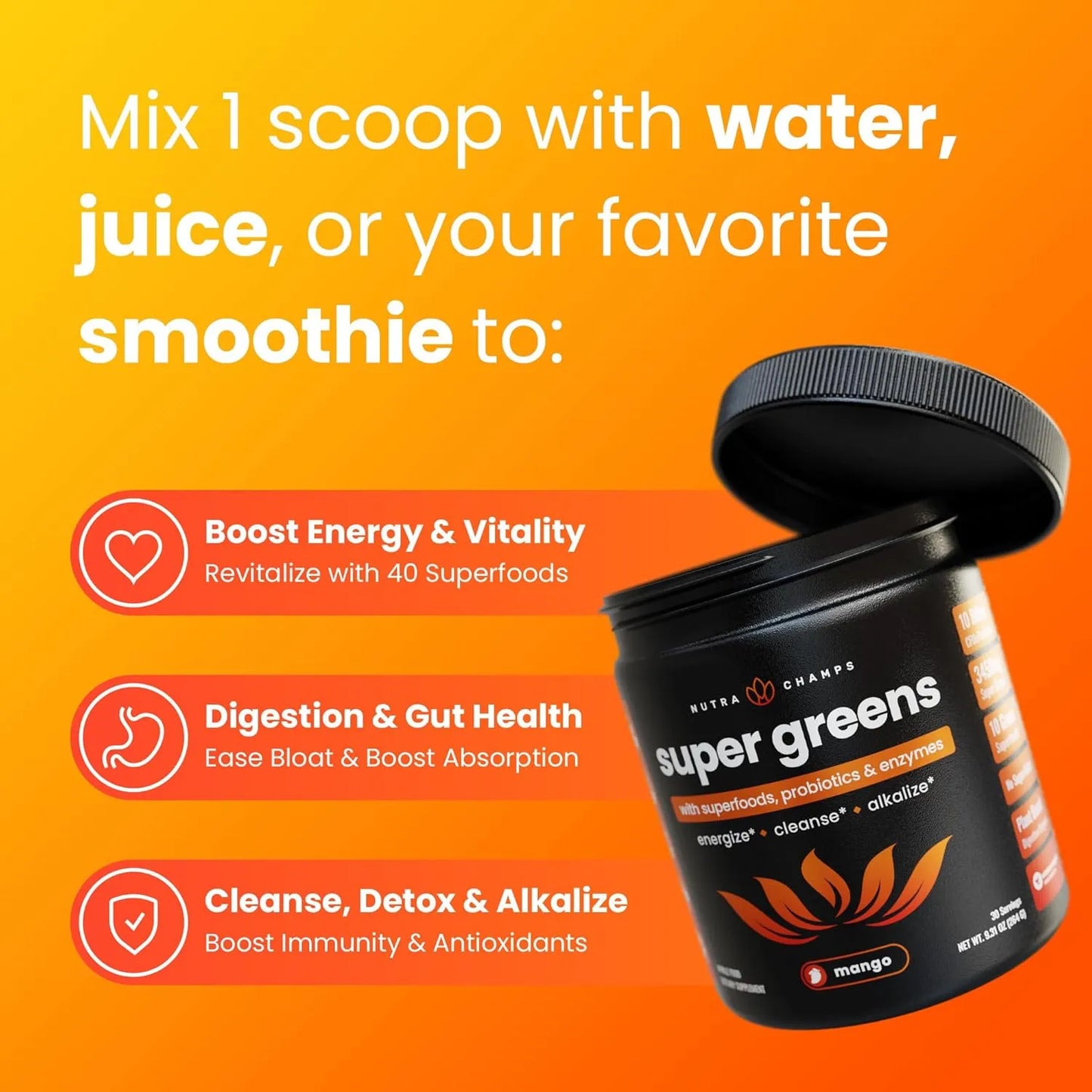 Polvo De Super Greens Premium Con Alfalfa Espirulina Clorella Mezcla Antioxidante
