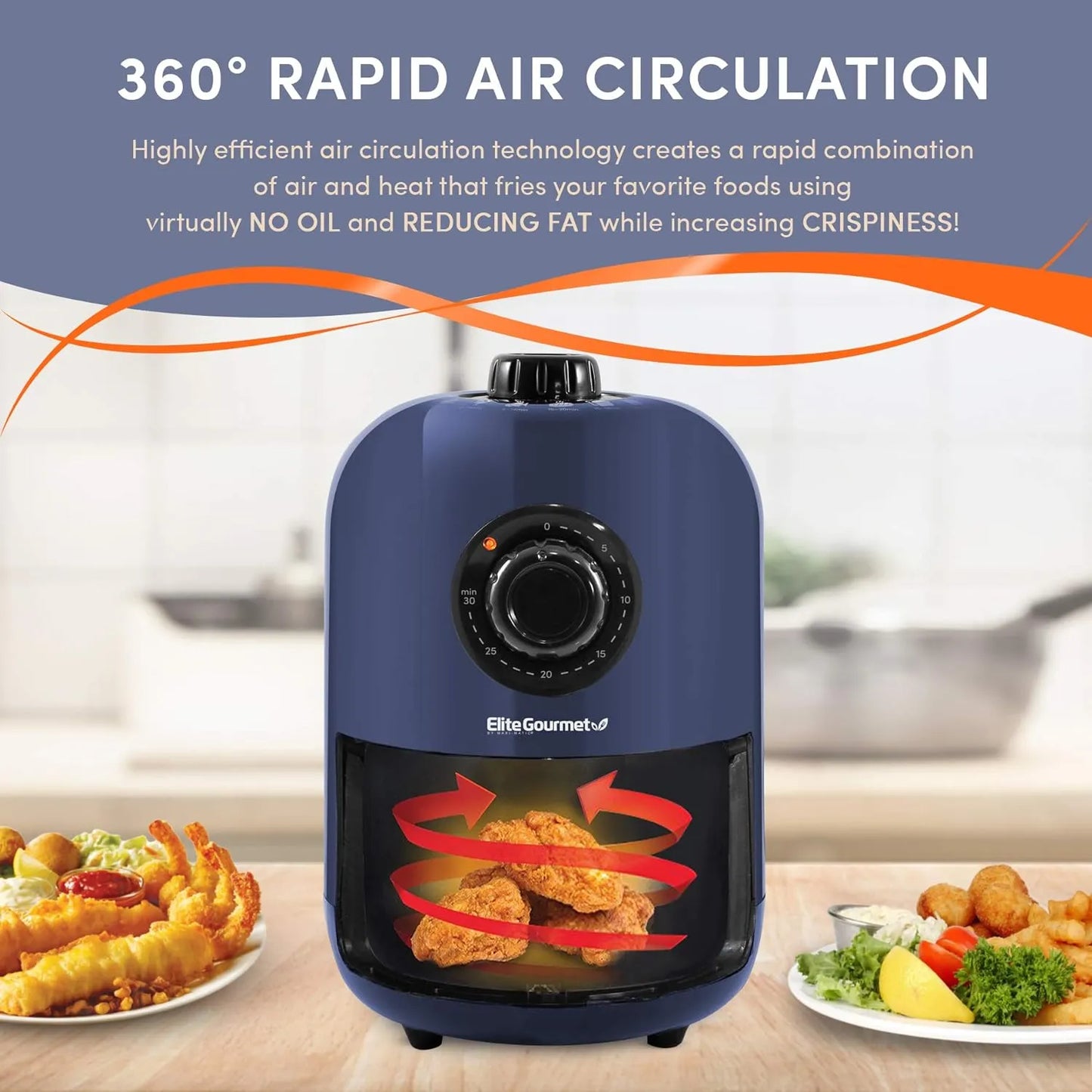 Freidora De Aire Elite Gourmet 1.1L Sin Aceite Cocina Saludable Y Rapida