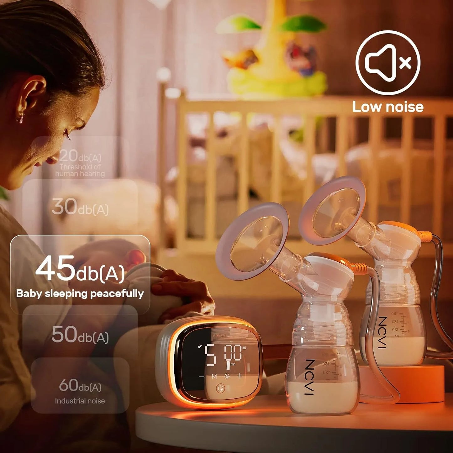 Extractor De Leche Doble Portátil NCVI Con Luz Nocturna Y Batería 4400 Mah