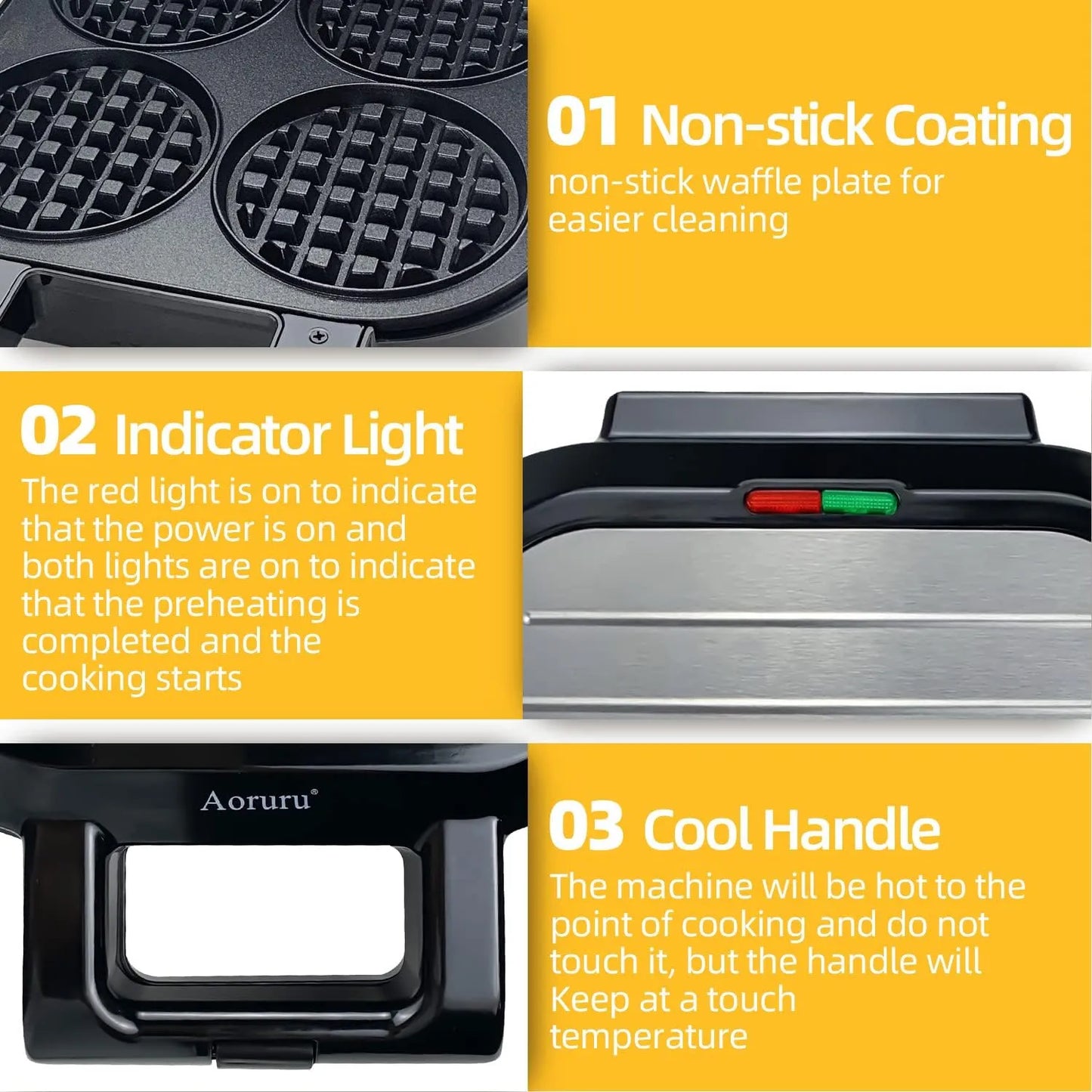 Plancha Waffles Belgas Antiadherente 1300W 4 Unidades Familiar Rapido Y Facil