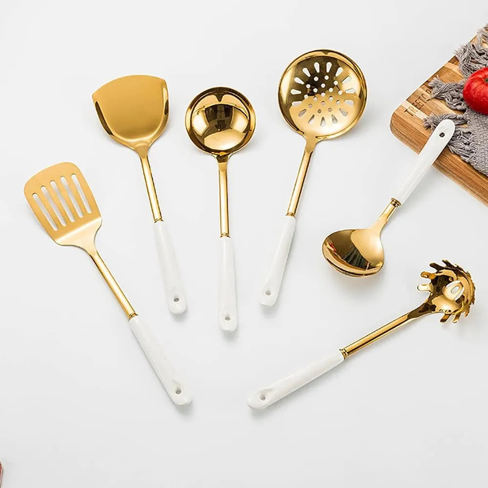 Juego De Utensilios De Cocina Aquax Acero Inoxidable 7 Piezas Con Estante