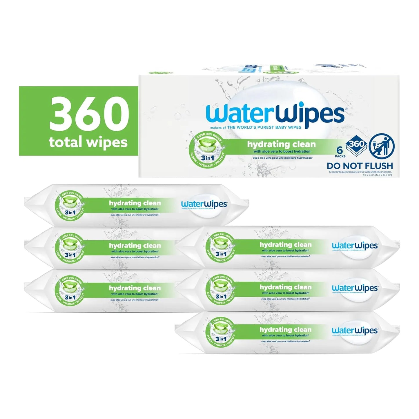 Toallitas Hidratantes Bebé 99 Agua Aloe Vera 360 Unidades Limpieza Suave Y Natural