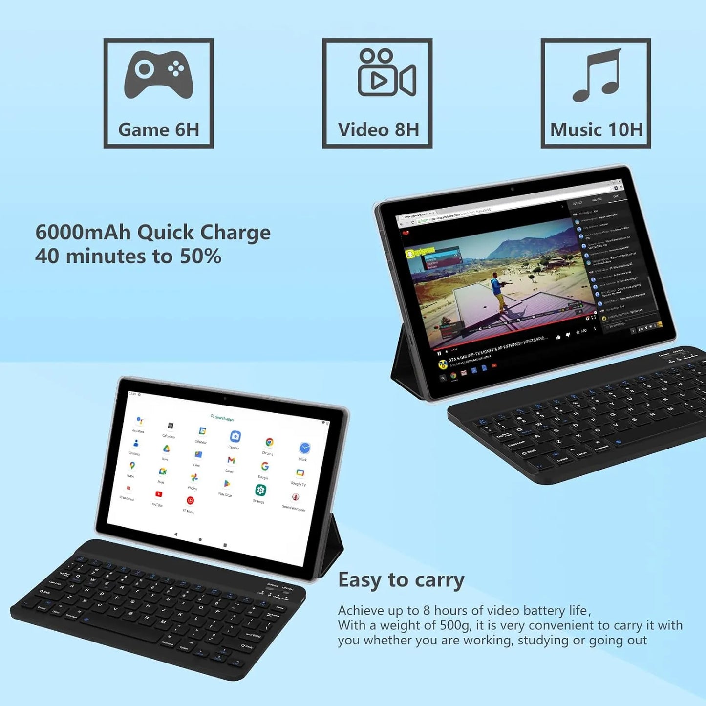 Tablet 10 PuLG 2 en 1 Teclado Mouse Incluido 6GB RAM 128GB Wi-Fi 6