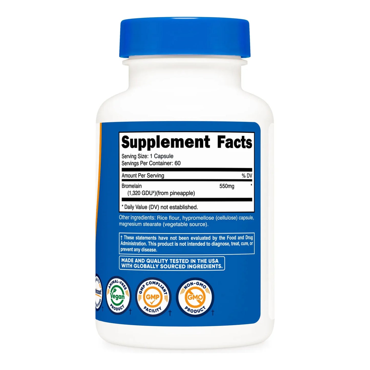 Cápsulas De Bromelina 60 Unidades 550 Mg Veganas Sin OMG GMP
