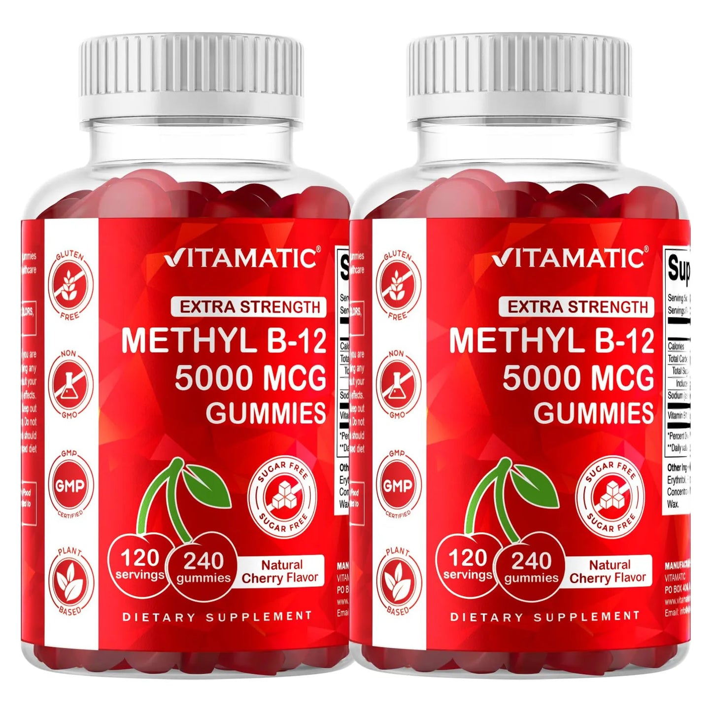 Gomitas De Vitamina B12 5000 Mcg 240 Unidades Sabor Cereza Natural Vegano