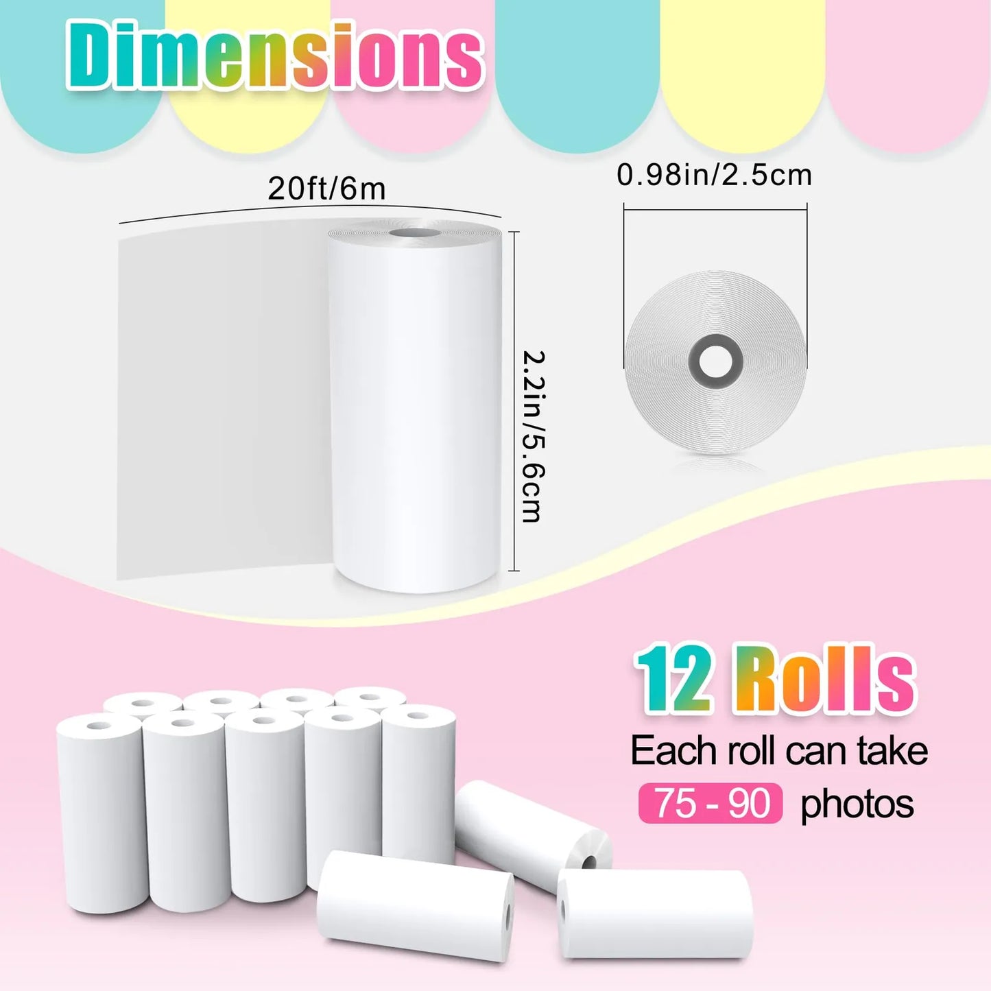 12 Rollos Papel Térmico Impresión Instantánea HD Para Cámara Infantil
