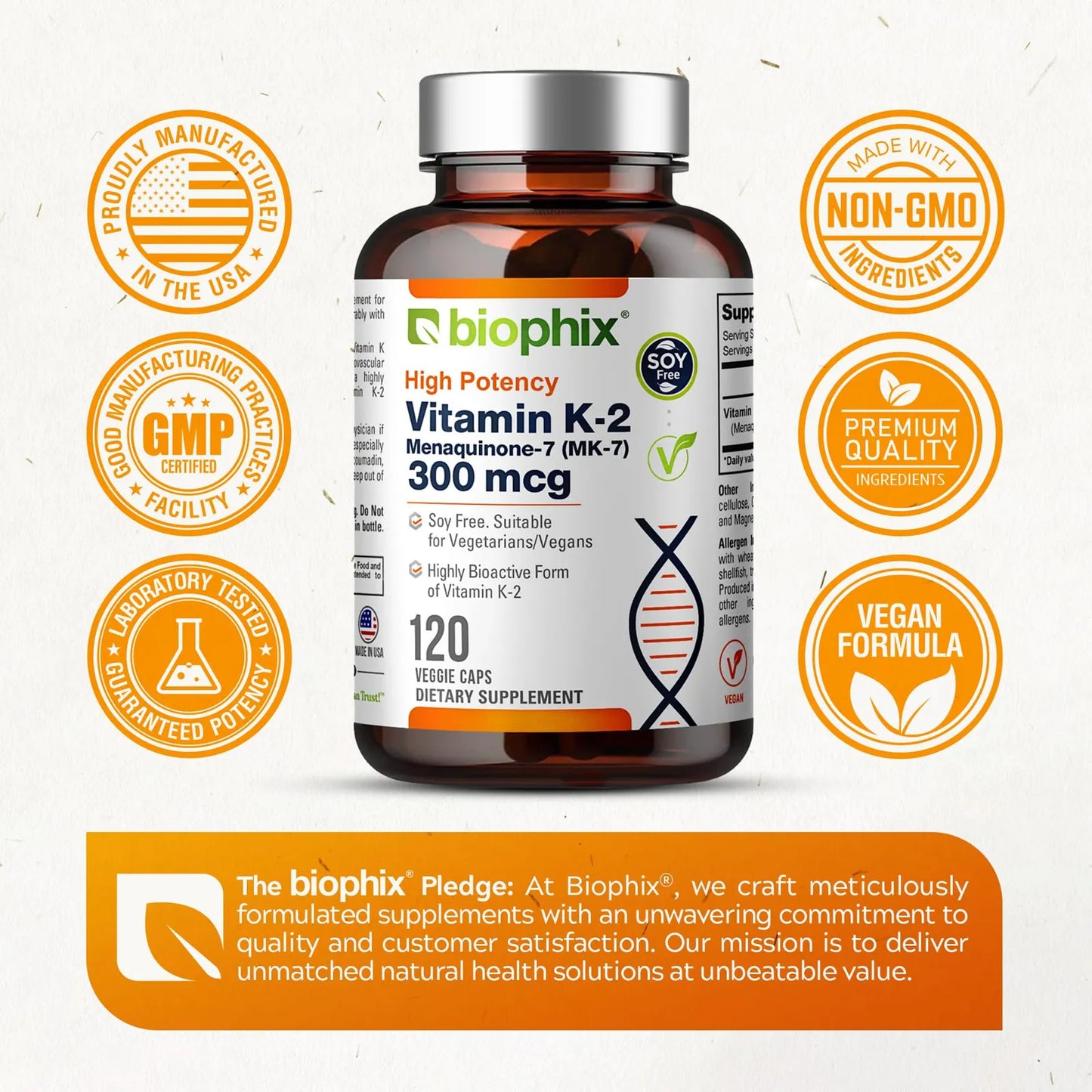 Vitamina K2 MK7 300mcg 120 Cápsulas Veganas Salud Ósea Y Cardiovascular