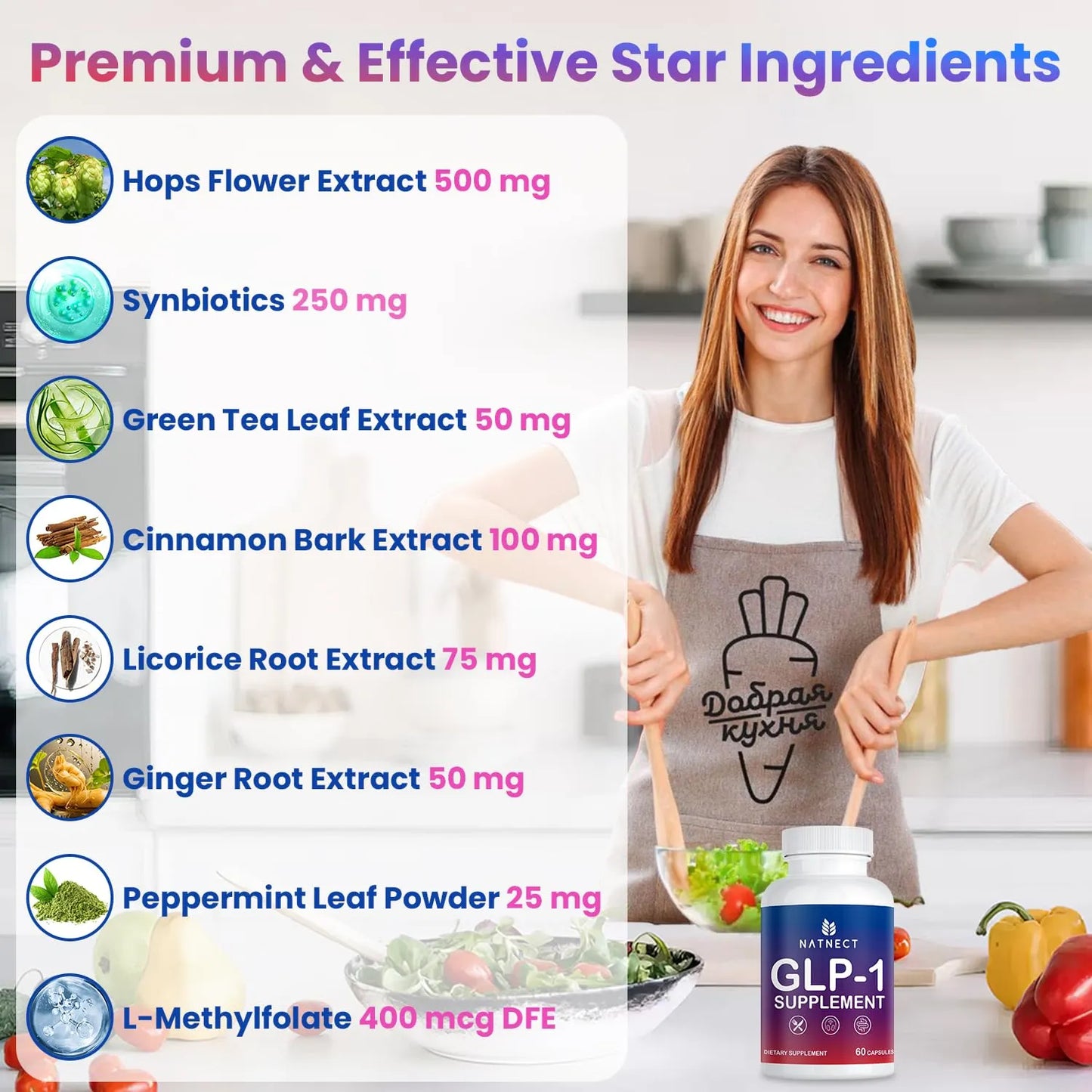 Suplemento GLP 1 Natural 60 Capsulas Regula Metabolismo Reduce Apetito Energia