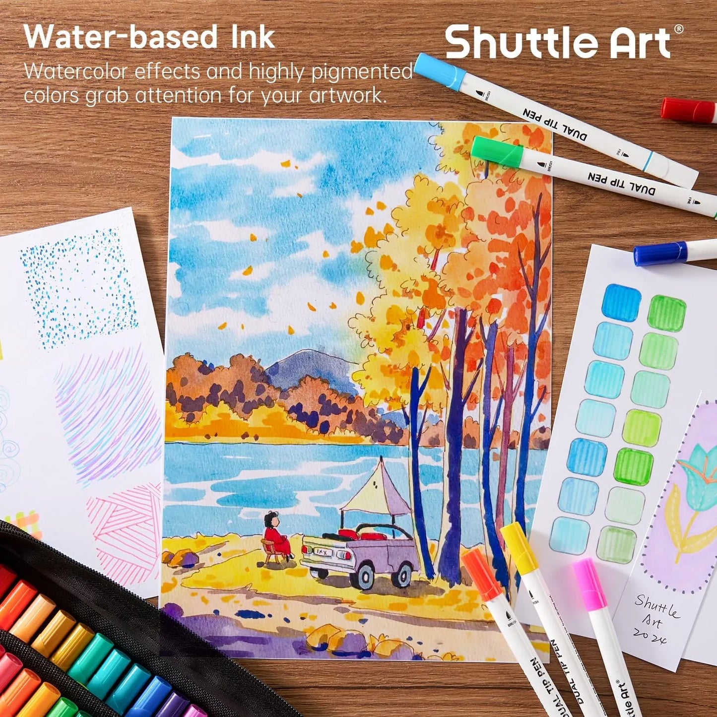 Rotuladores Shuttle Art Punta Doble 105 Colores Estuche Portátil Libro Colorear