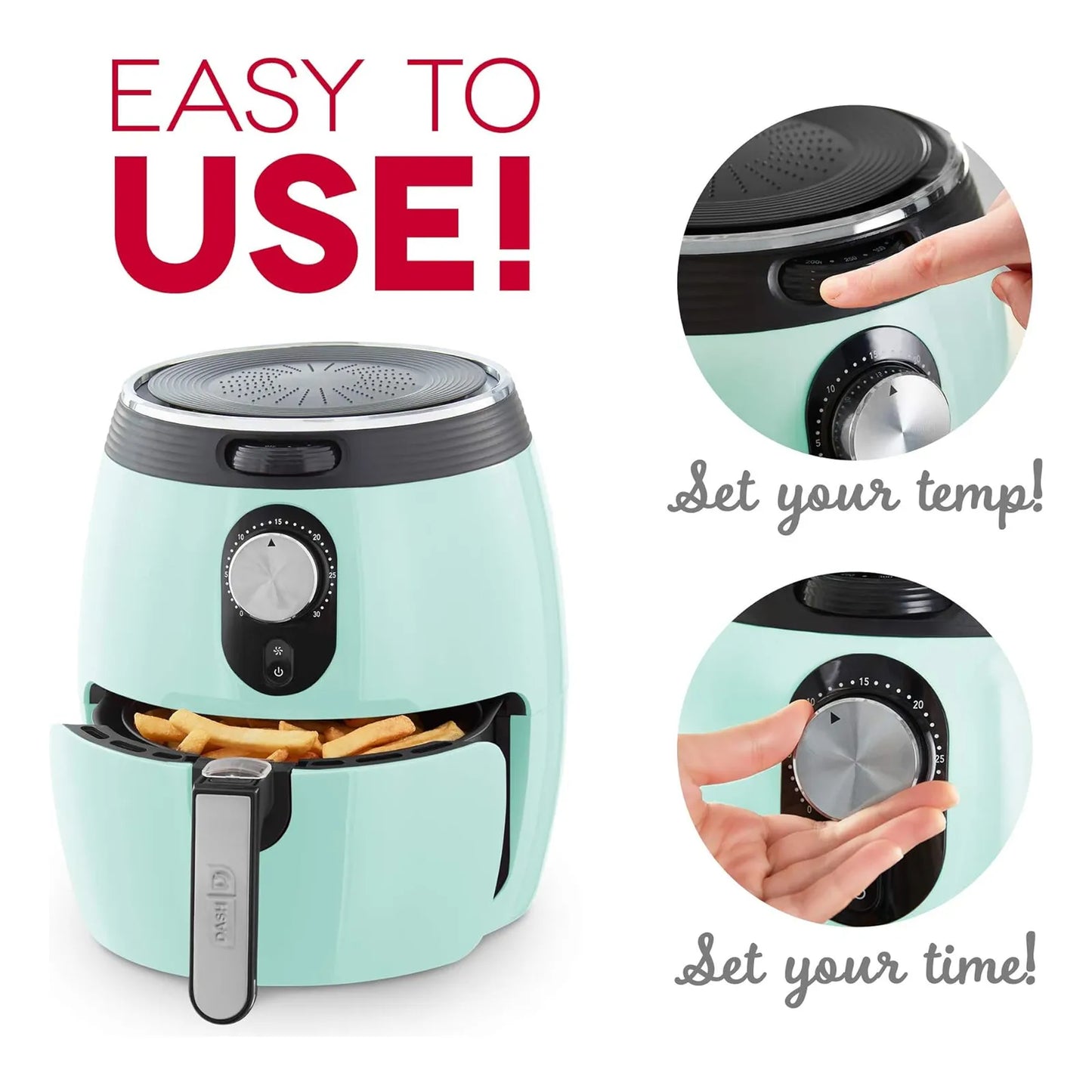 Freidora De Aire Eléctrica Dash Deluxe 3Qt Ahorra 80% Grasa Cocina Saludable
