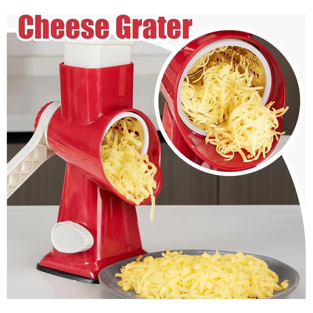 Rallador Rotativo De Queso 3 Cuchillas Intercambiables Rojo Facil Y Rapido