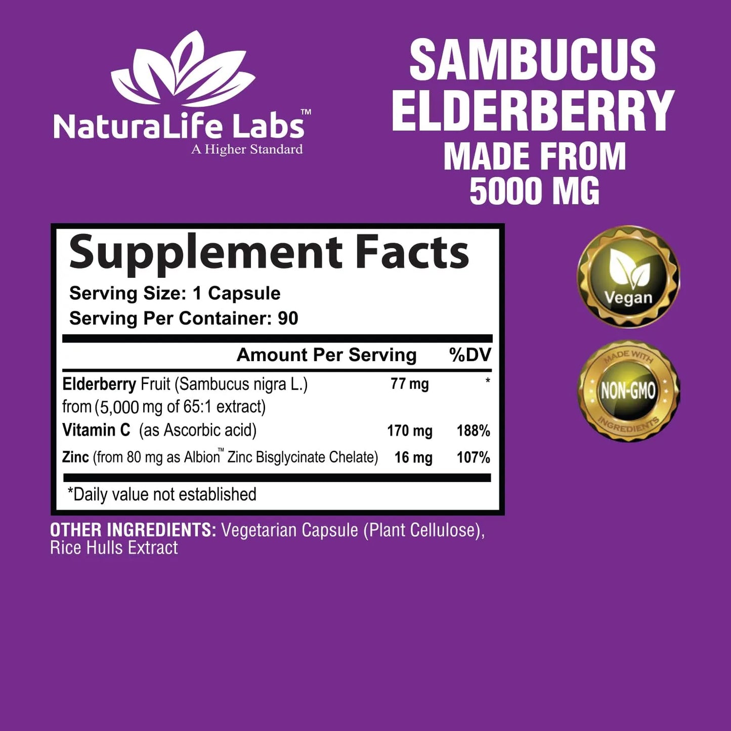 Extracto De Sambucus Saúco 5000 Mg Con Vitamina C Y Zinc 90 Cápsulas