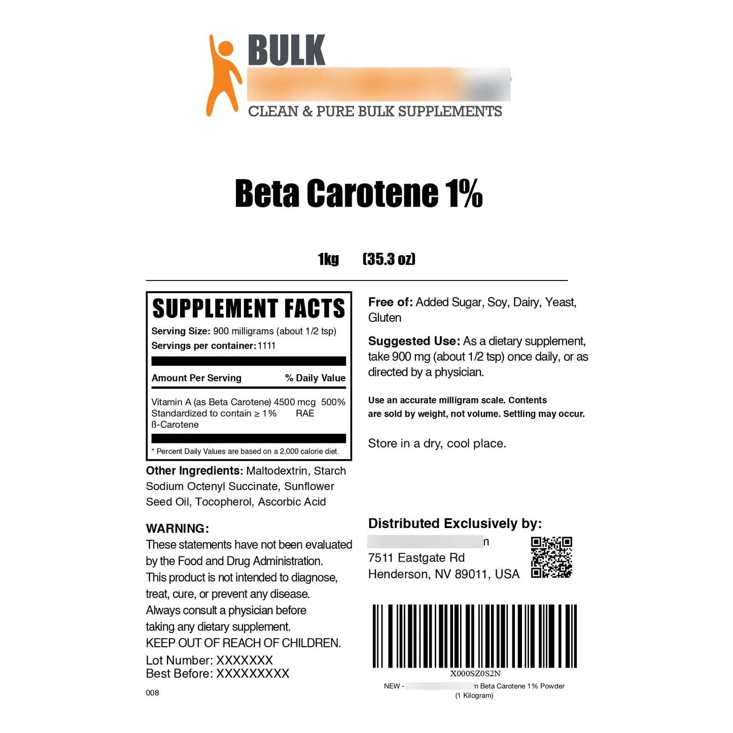 Polvo De Betacaroteno 1 Kg Suplemento Para Visión Y Piel Saludable