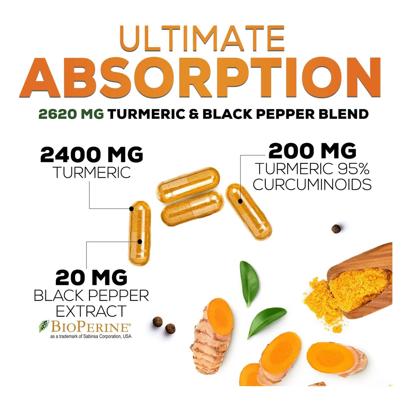 Curcumina Con Bioperina 2600 Mg Absorcion Mejorada Antioxidante Articulaciones