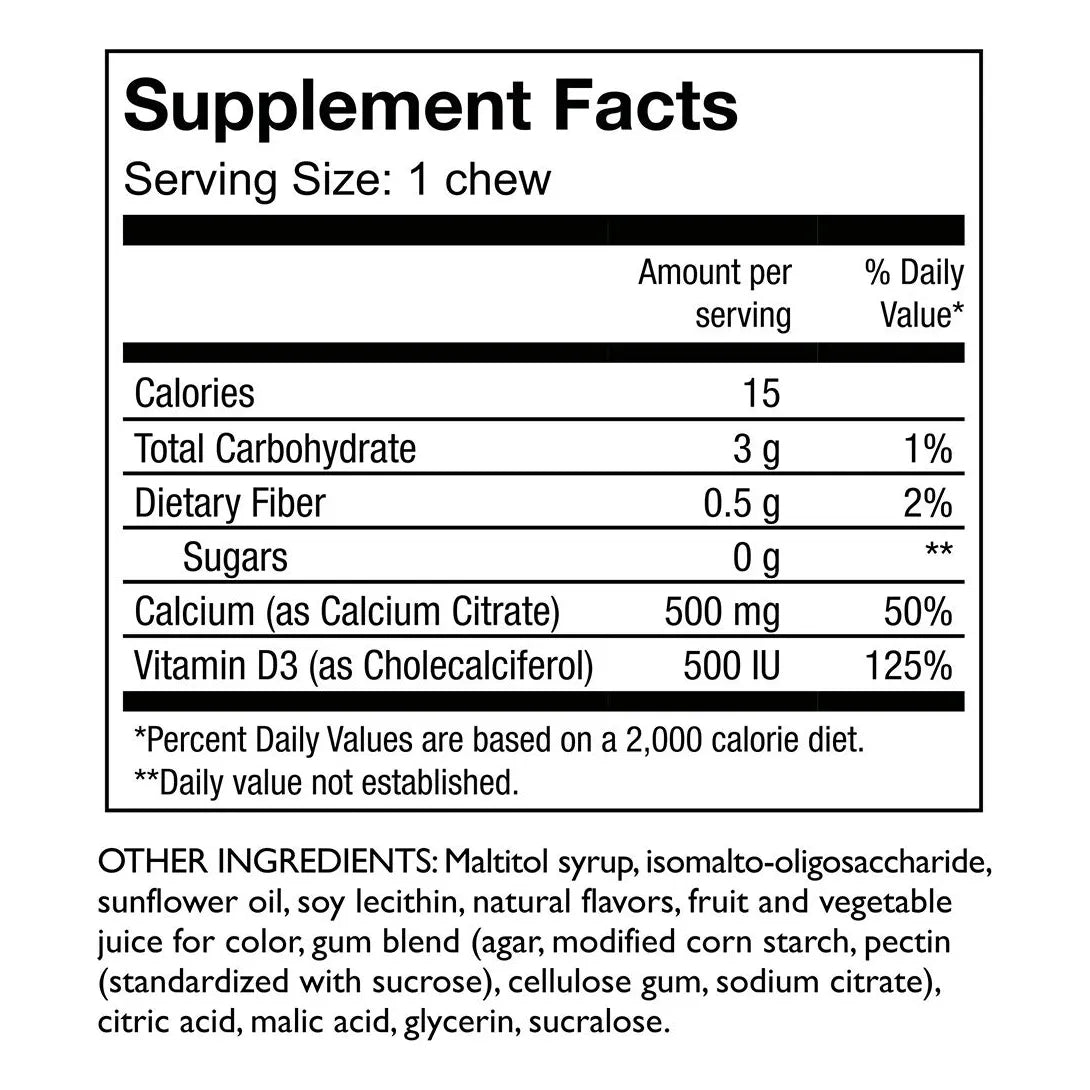 Masticables Suaves De Citrato De Calcio 500 Mg Con Vitamina D3 Para Salud Osea Postbariatrica Sabor Melon