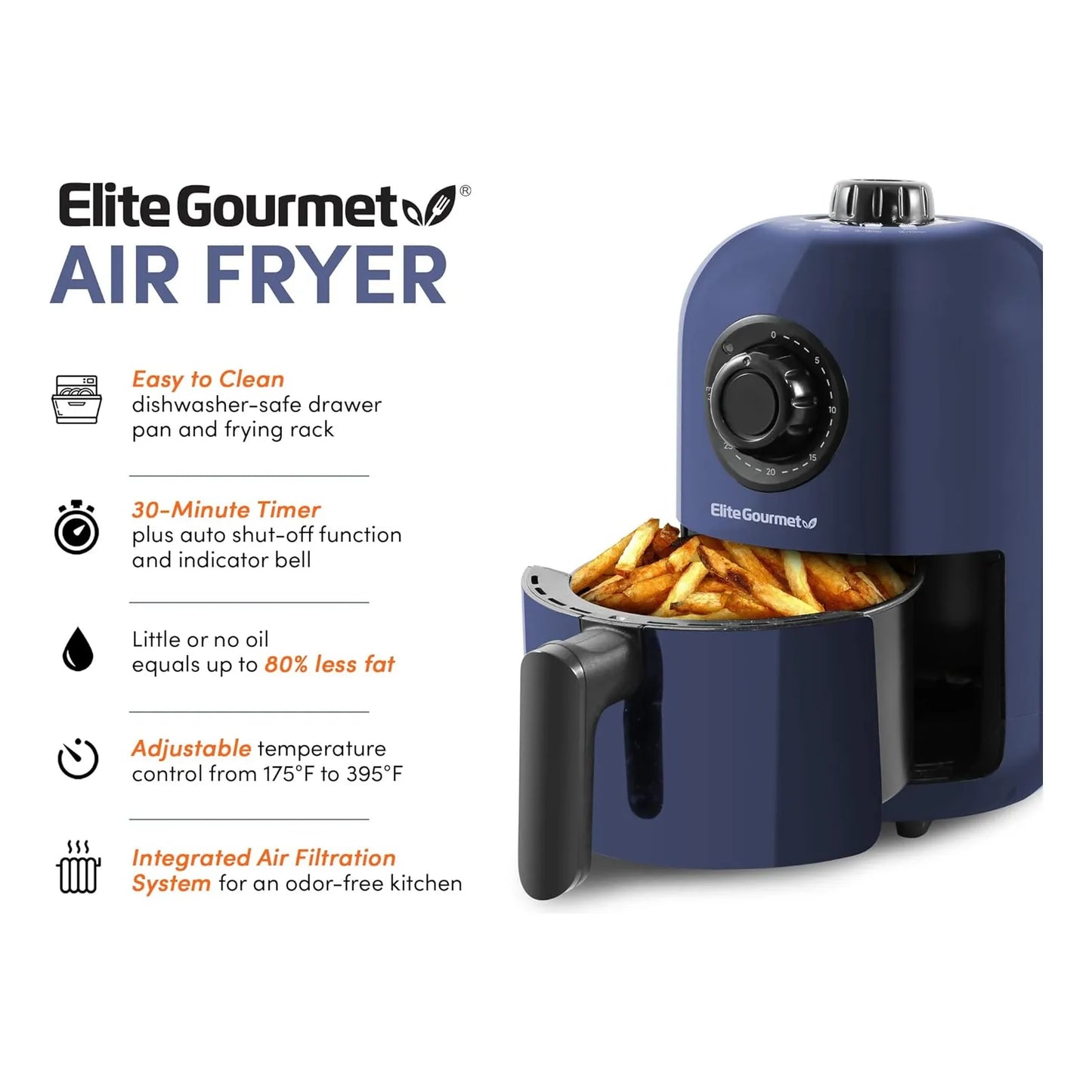 Freidora De Aire Elite Gourmet 1.1L Sin Aceite Cocina Saludable Y Rapida