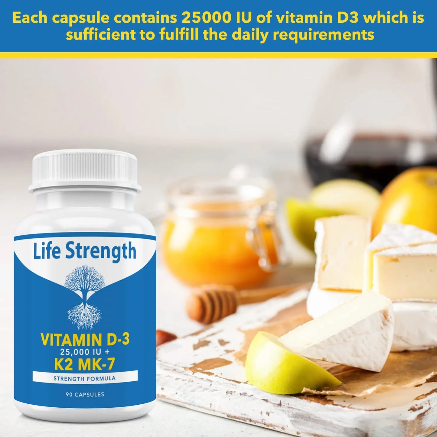 Vitamina K2 Mk7 Y D3 25000 Ui Extra Fuerte Facil De Tragar Sin Omg