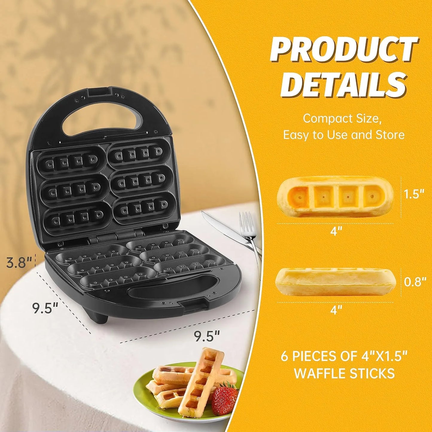 Máquina Hacer Gofres Mini Plancha 6 Palitos Ideal Desayunos Rápidos