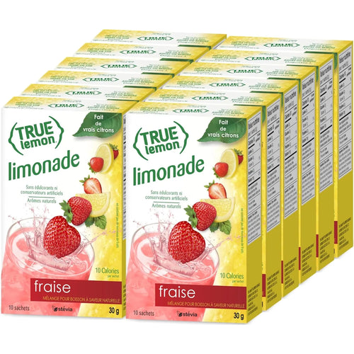 True Lemon Mezcla De Bebida Potenciadora De Agua De Limonada De Fresa 10 Sobres X 12 Paquetes