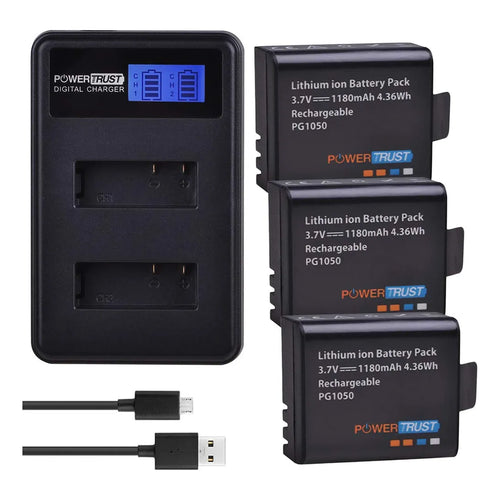 Paquete 3 Baterías PG1050 Y Cargador LCD Doble USB Para Cámaras Deportivas