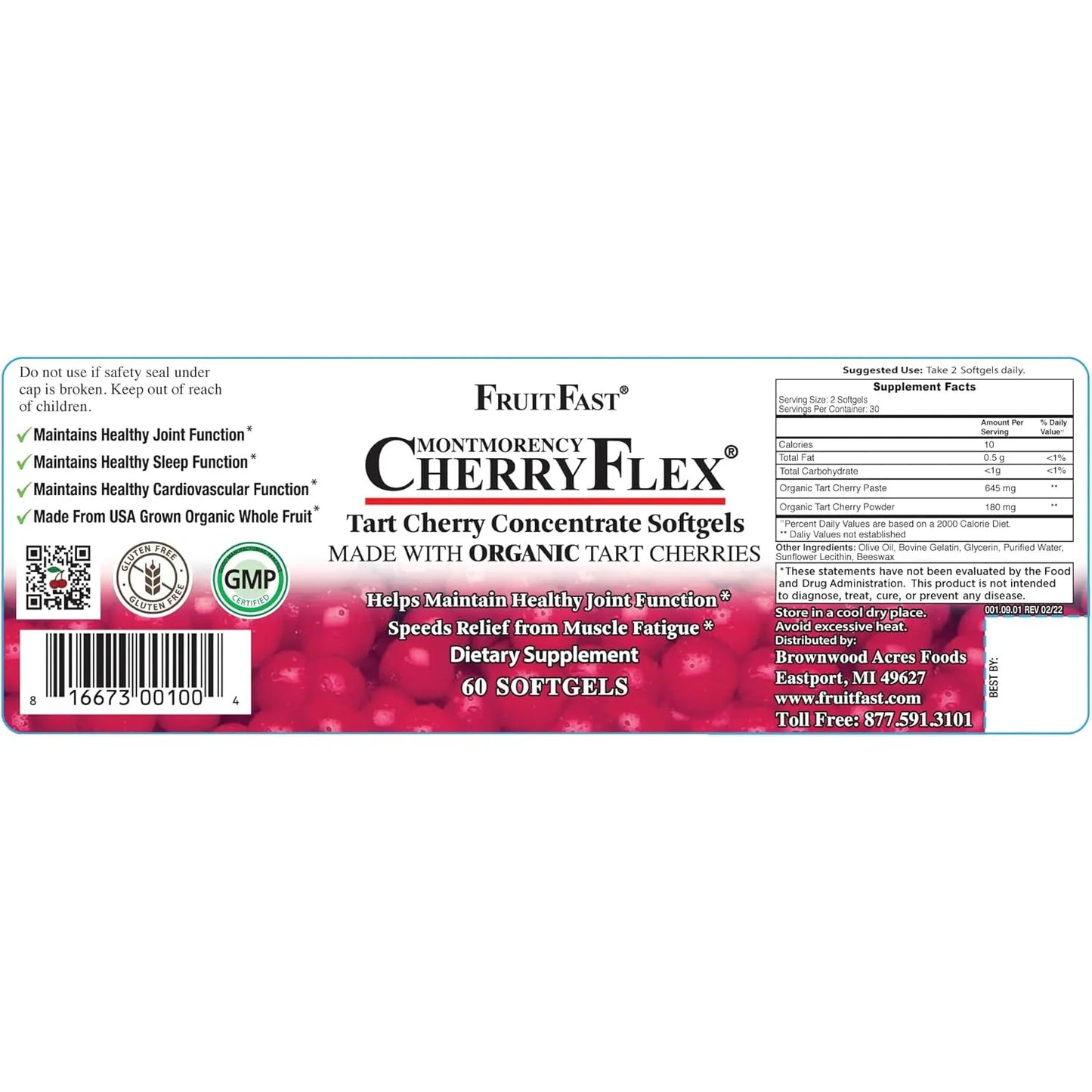 Cereza Orgánica Roja 100% 60 Cápsulas Promueve Salud Articular FruitFast CherryFlex