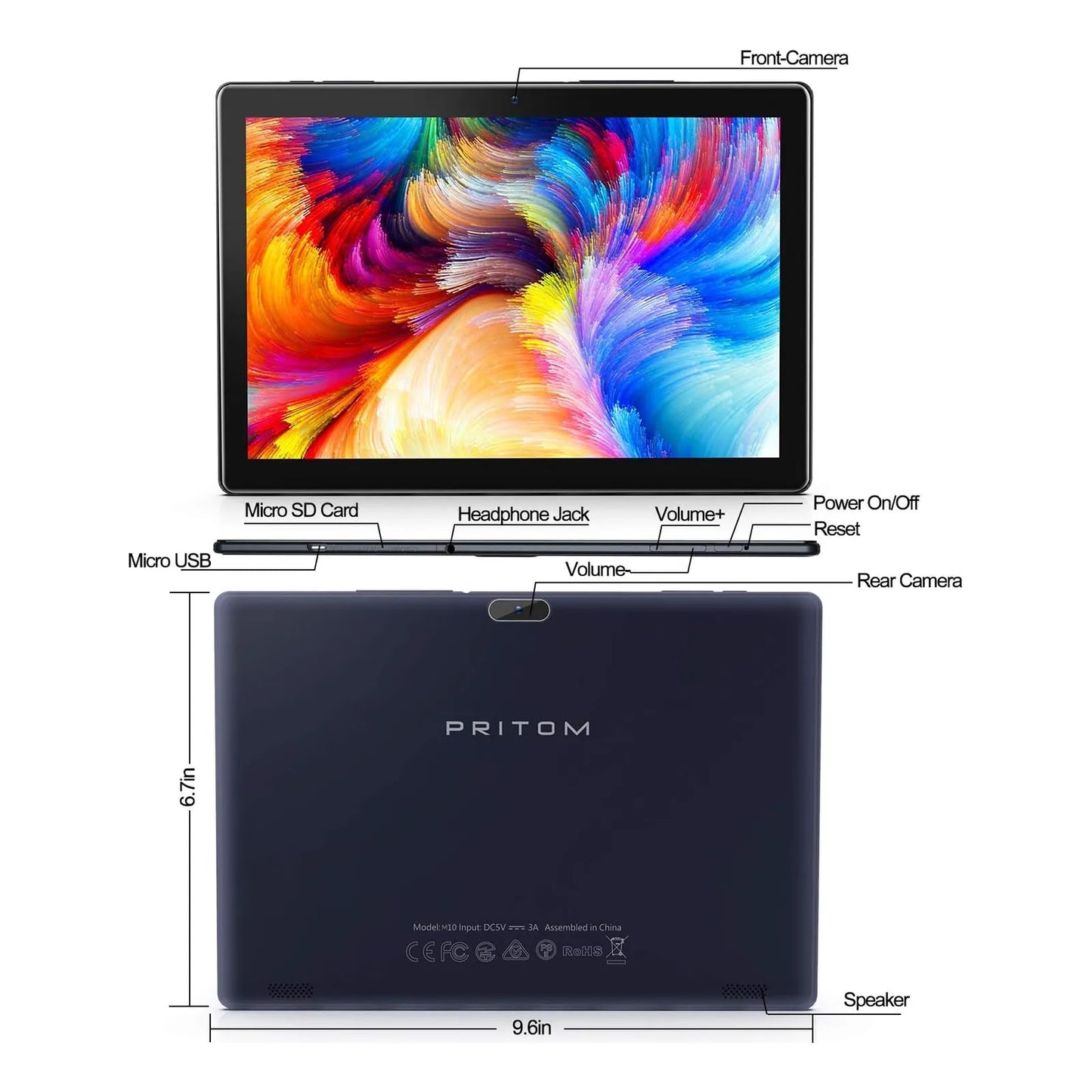 Tablet PRITOM M10 10 Pulgadas 2GB RAM 64GB Android 10 Pantalla IPS HD