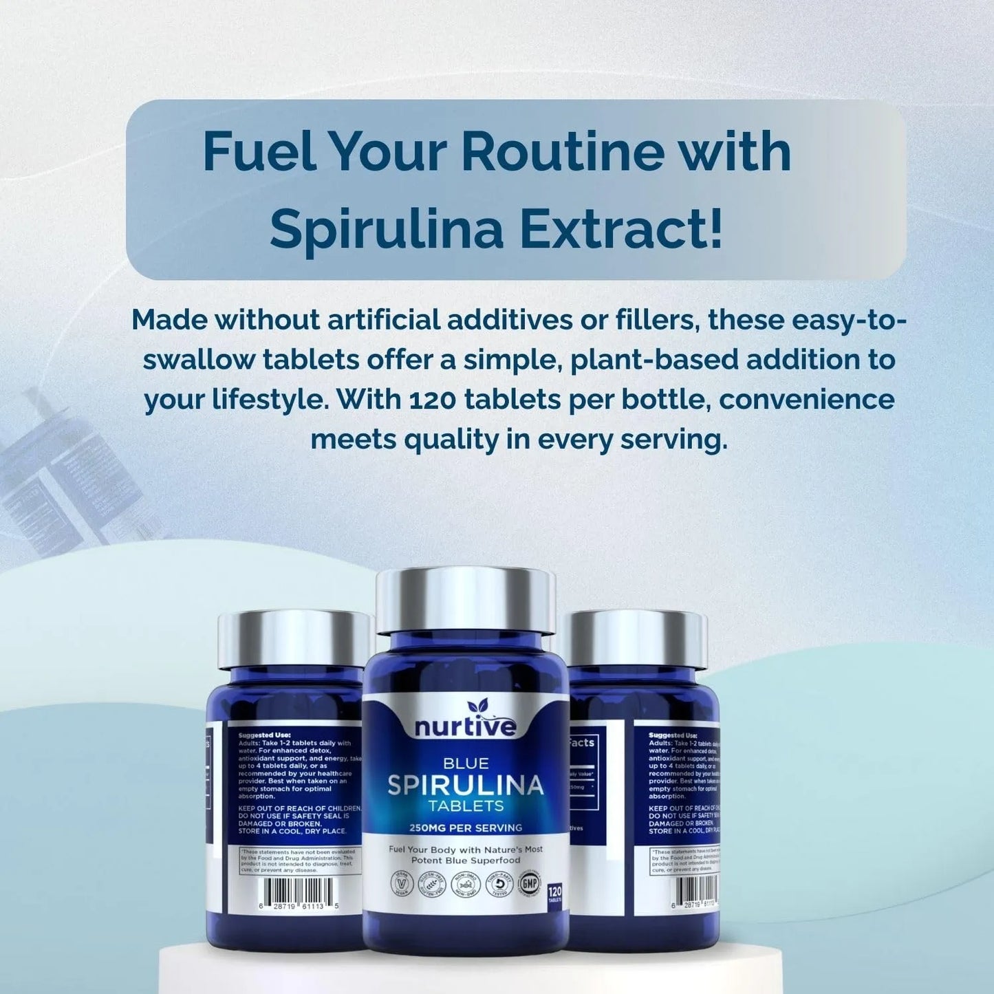 Tabletas De Espirulina Azul 120 Tabletas 250 Mg Extracto Puro Vegano Sin Gluten
