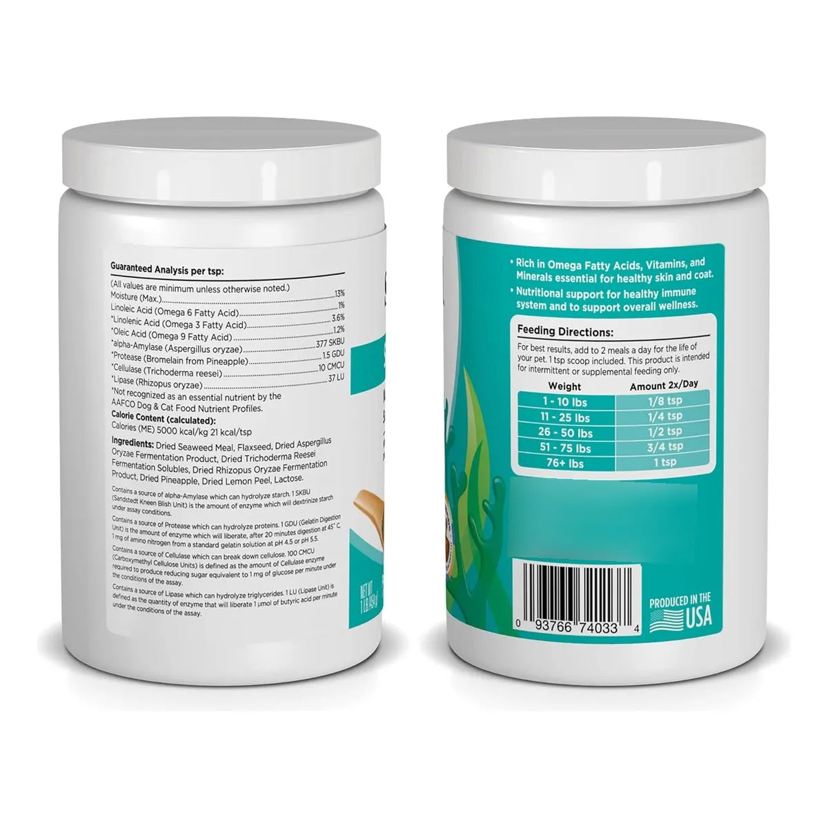 Polvo De Algas Omega 3 Vitaminas Y Enzimas Digestivas Para Mascotas 1 Libra