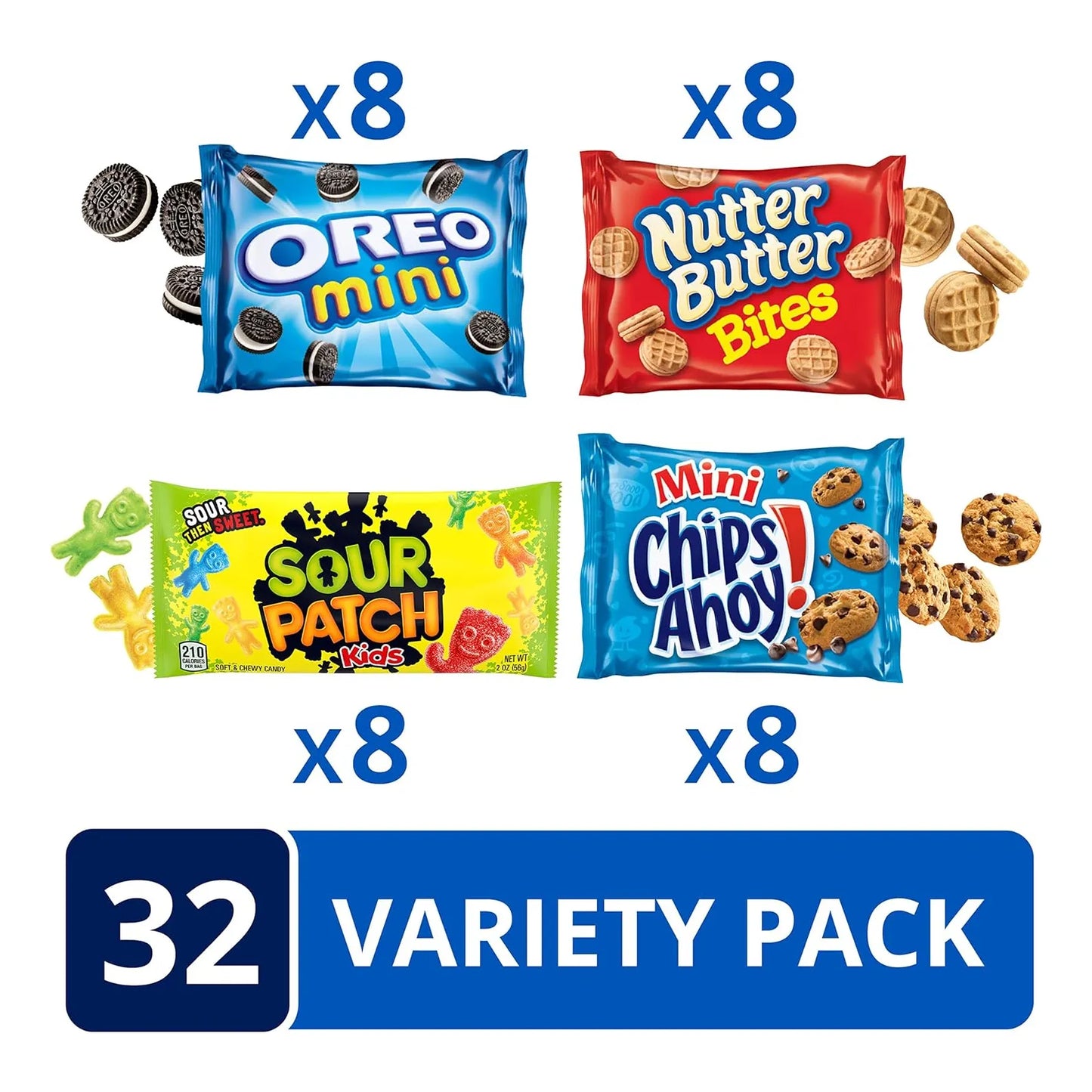 Surtido Mini Galletas Snacks Kids 32 Paquetes Oreo Chips Ahoy Sour Patch