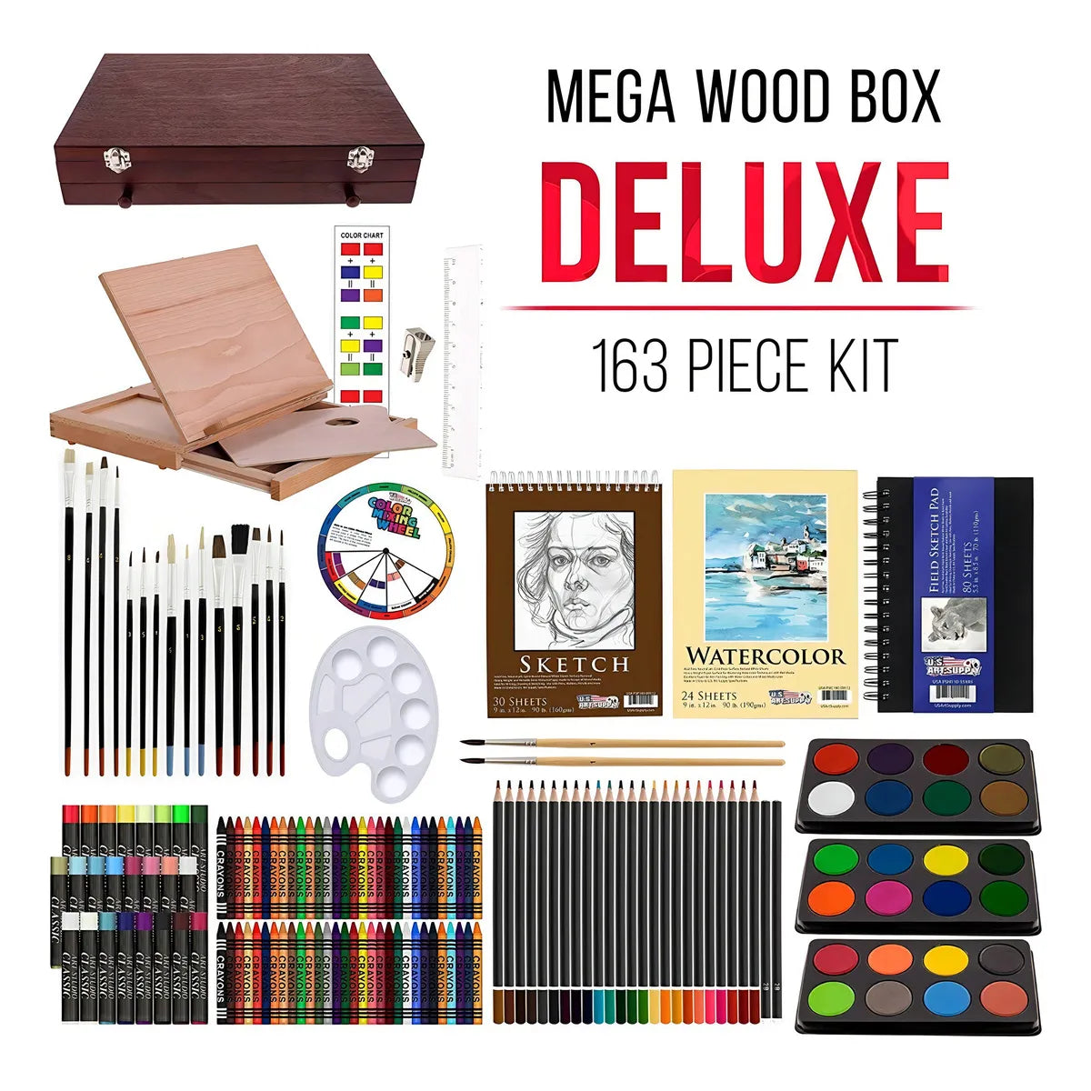 Kit De Arte 163 Piezas Profesional Con Caballete Y Estuche De Madera