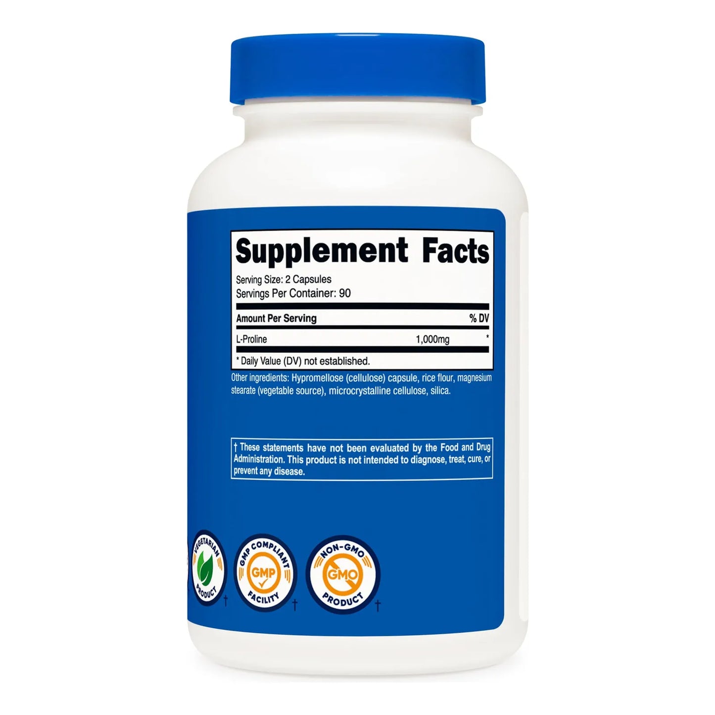 L Prolina 1000 Mg 180 Capsulas 500 Mg Por Capsula Sin Omg Sin Gluten