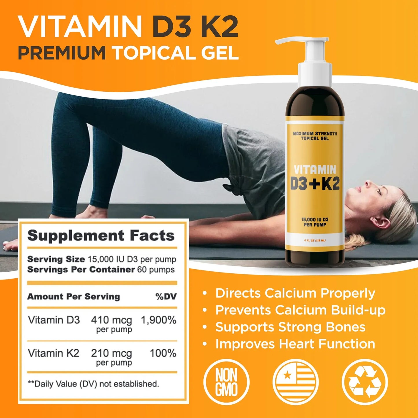 Vitamina D3 K2 Gel Topico Maxima Potencia 15000 Ui Por Bomba Salud Huesos E Inmunidad