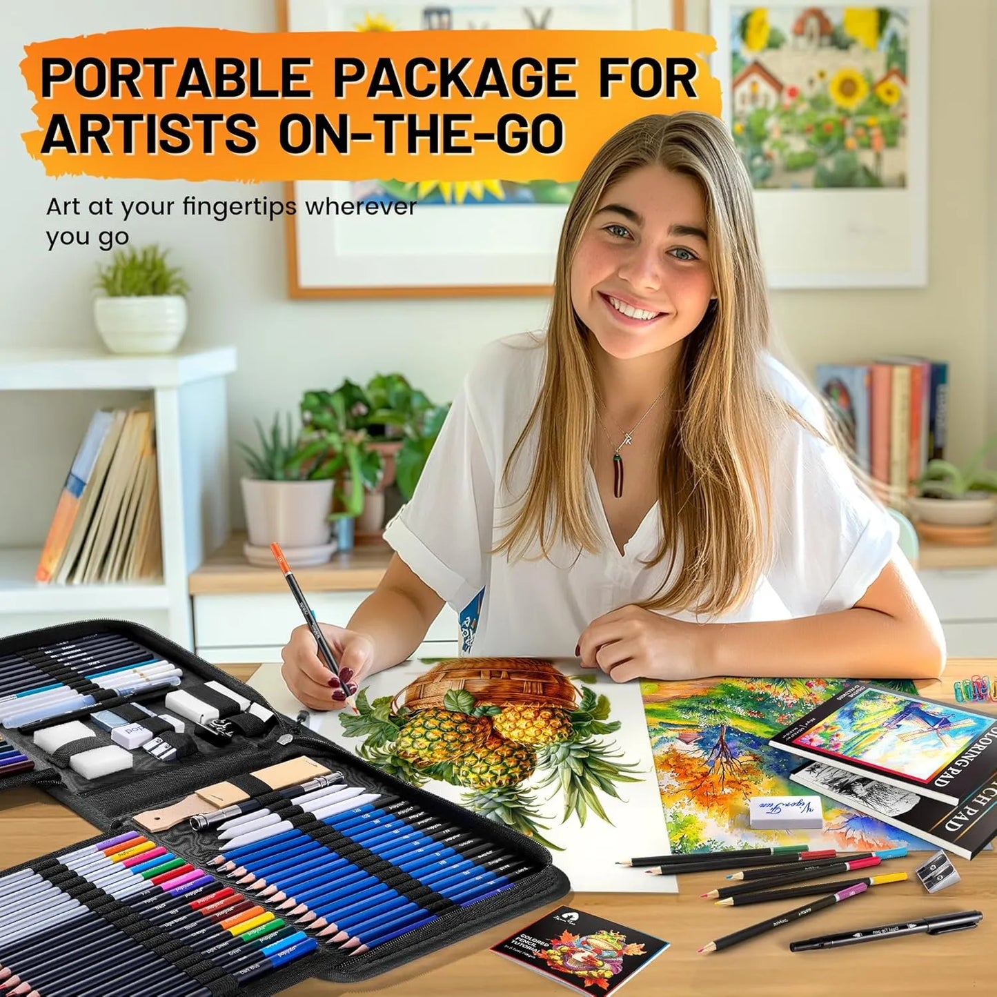 Kit Bocetos 106 Piezas Lápices Dibujo Profesional Cuaderno Colorear Arte