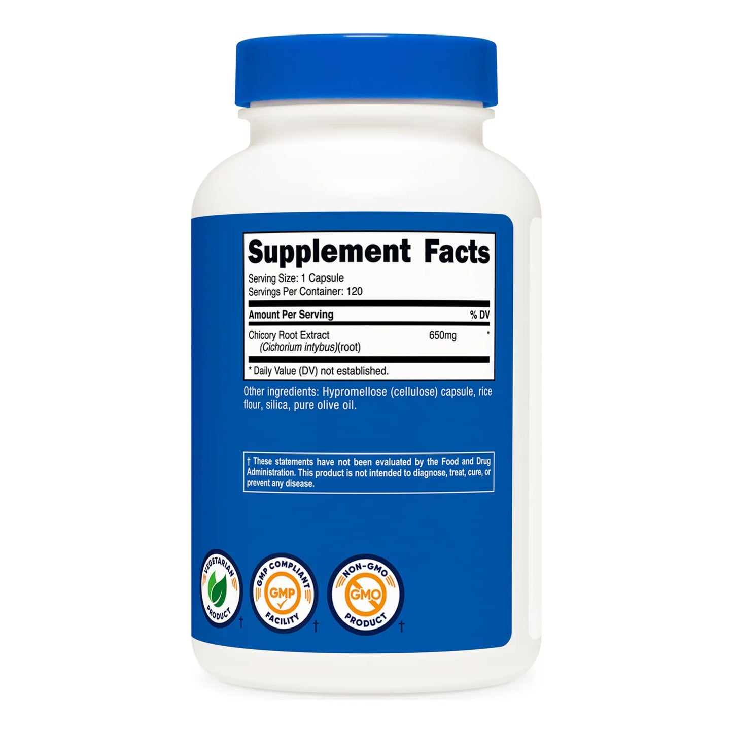 Raíz De Achicoria 650 Mg 120 Cápsulas Natural Sin OMG Sin Gluten