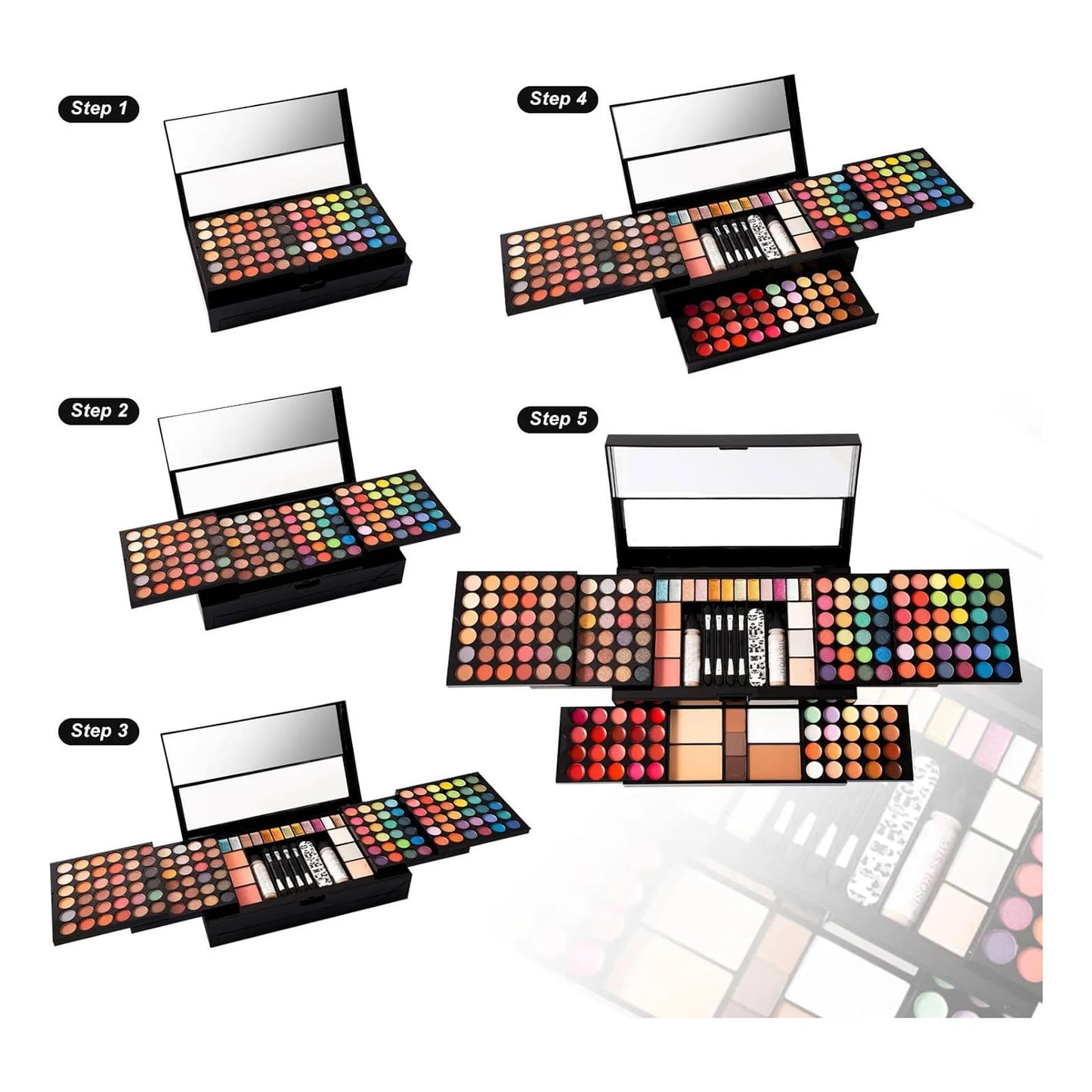 Kit Completo Maquillaje Profesional 187 Colores Sombras Labios Miss Rose M